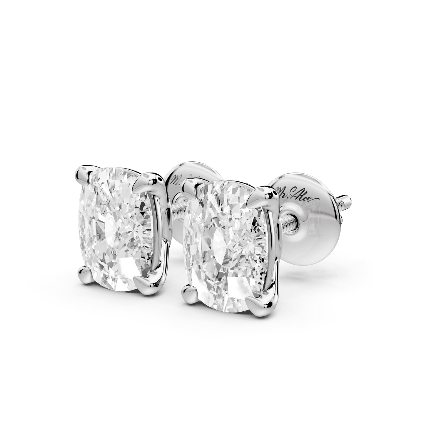 Este - 3ct 14k white gold Elgcushion - Cut Diamond Stud Earrings - Mr. Alex Jewelry