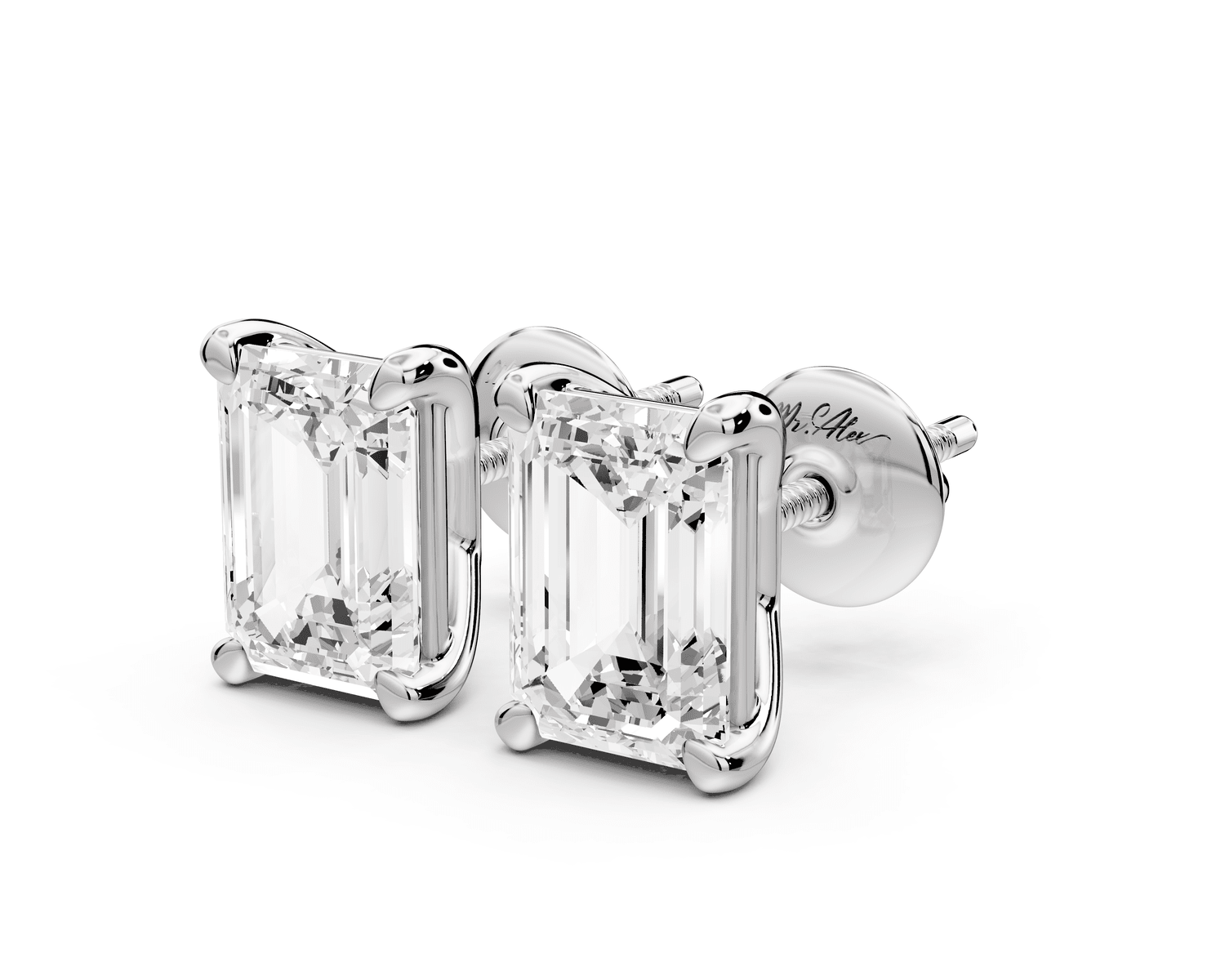 Este - 3ct 14k white gold Emerald - Cut Diamond Stud Earrings - Mr. Alex Jewelry
