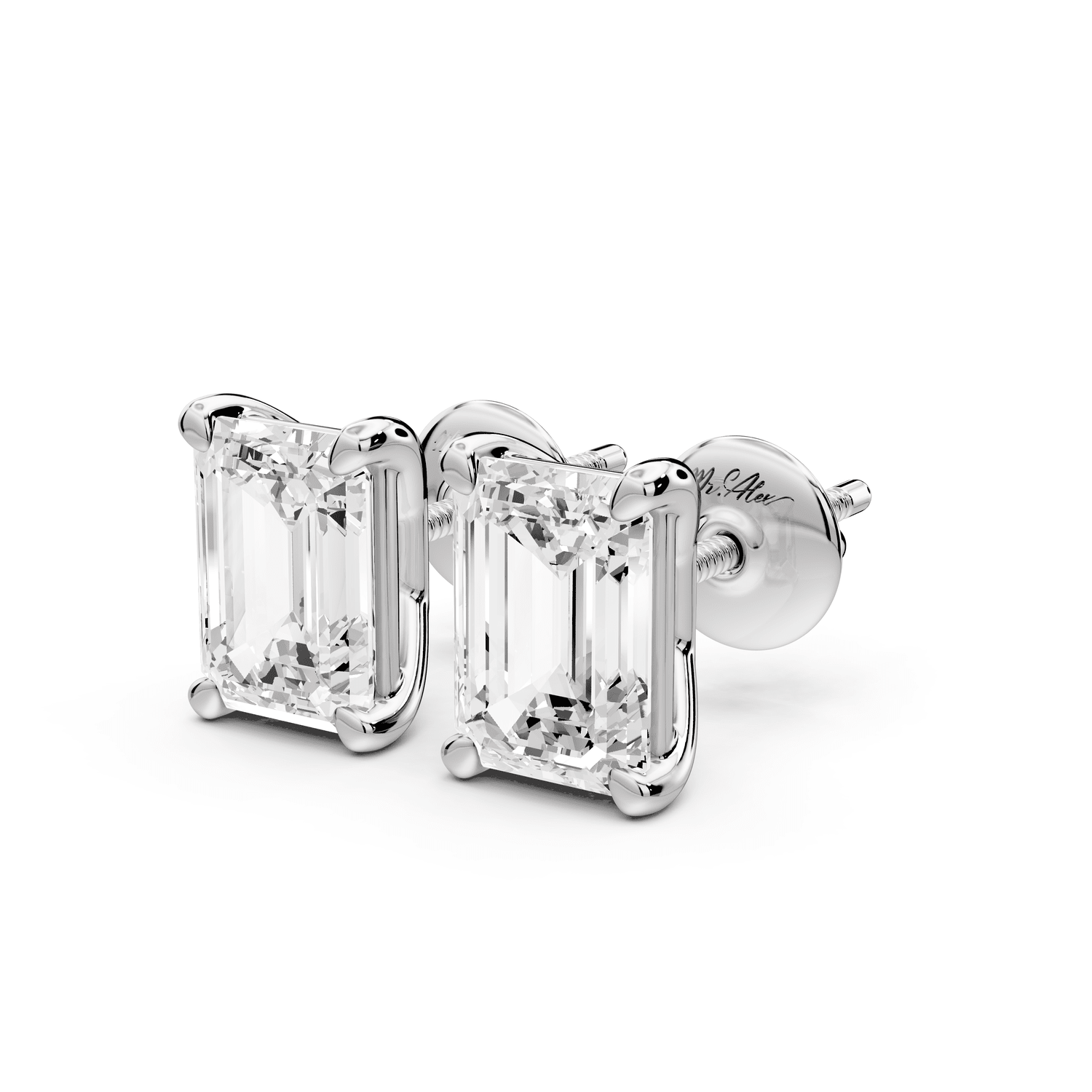 Este - 3ct 14k white gold Emerald - Cut Diamond Stud Earrings - Mr. Alex Jewelry
