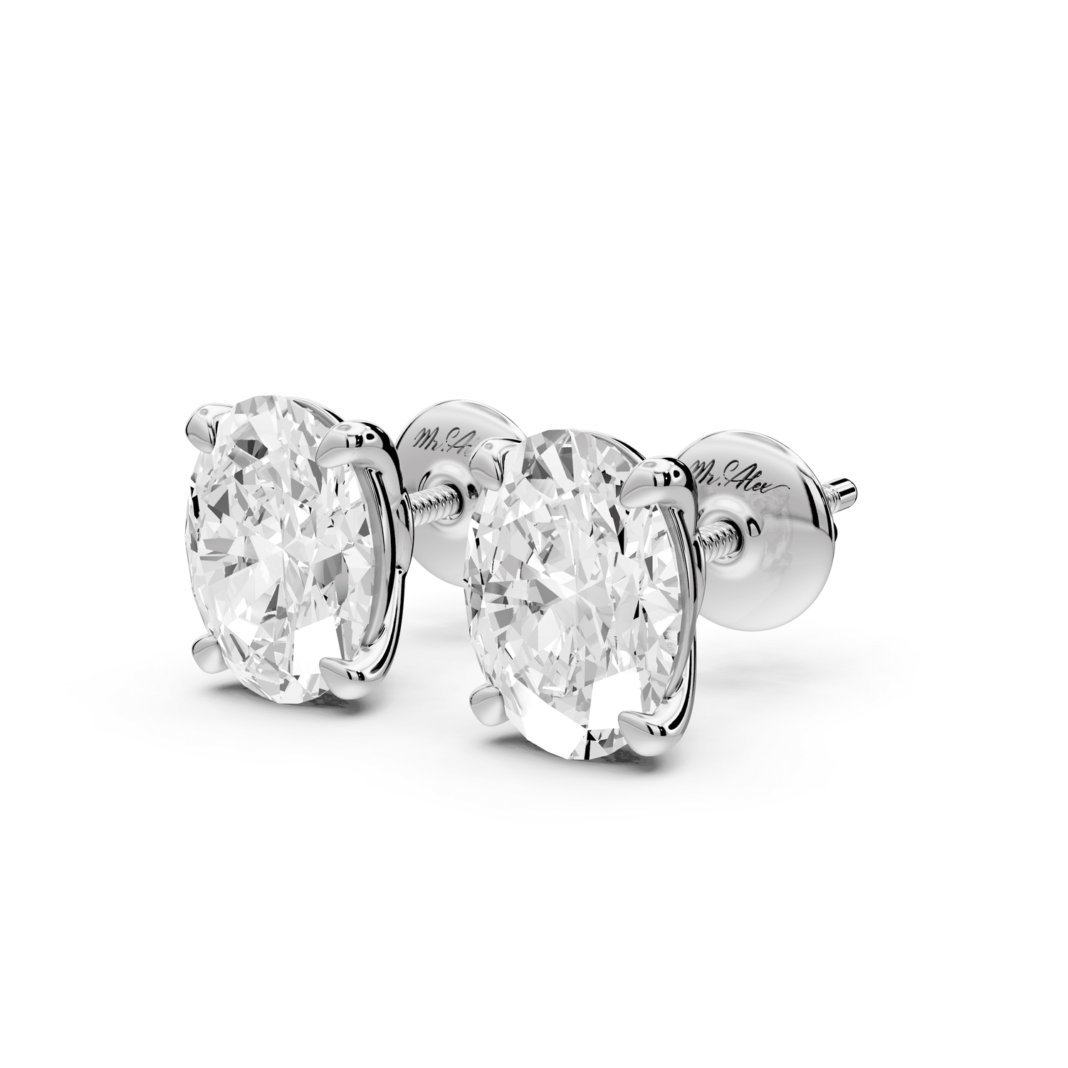 Este - 3ct 14k white gold Oval - Cut Diamond Stud Earrings - Mr. Alex Jewelry