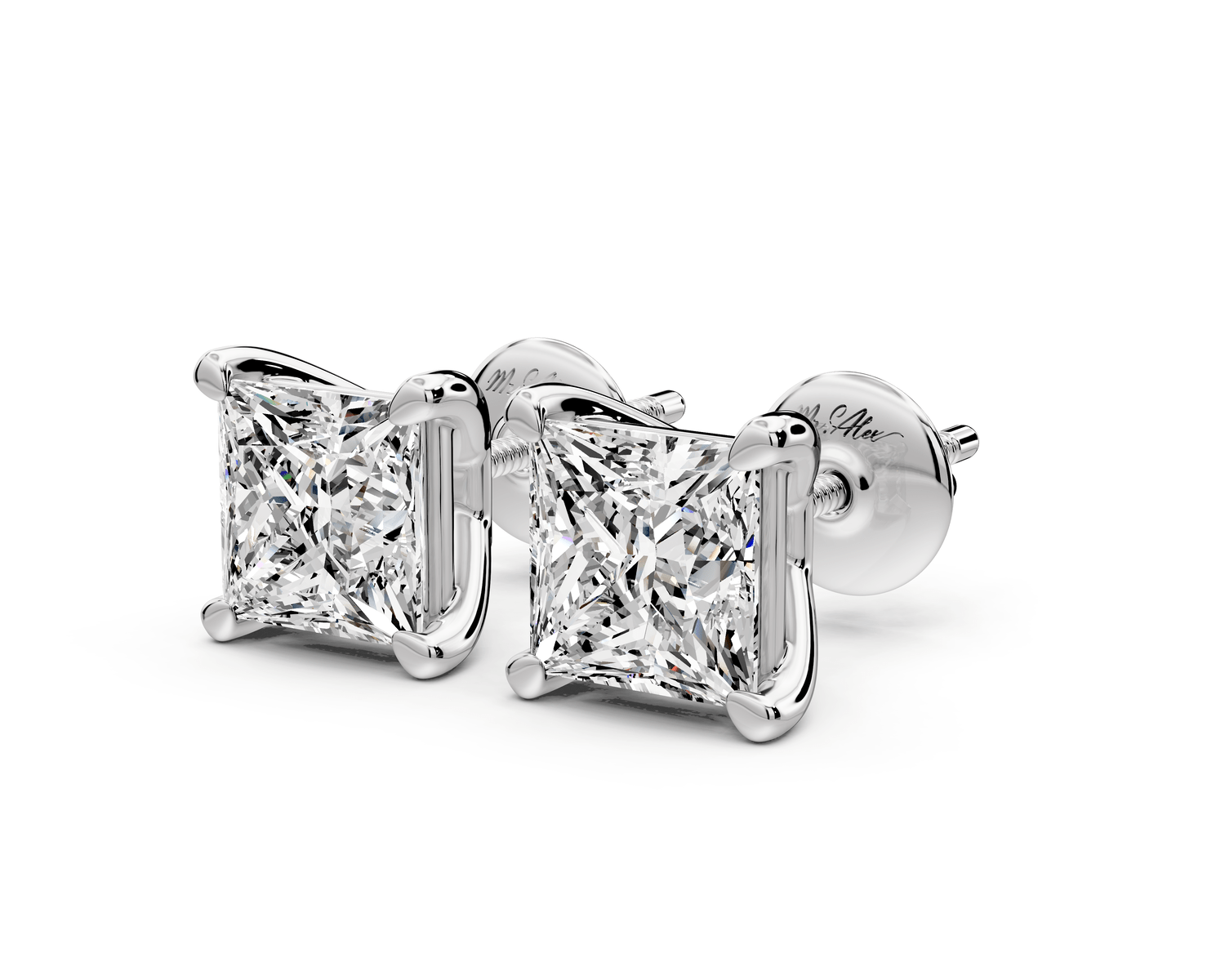 Este - 3ct 14k white gold Princess - Cut Diamond Stud Earrings - Mr. Alex Jewelry