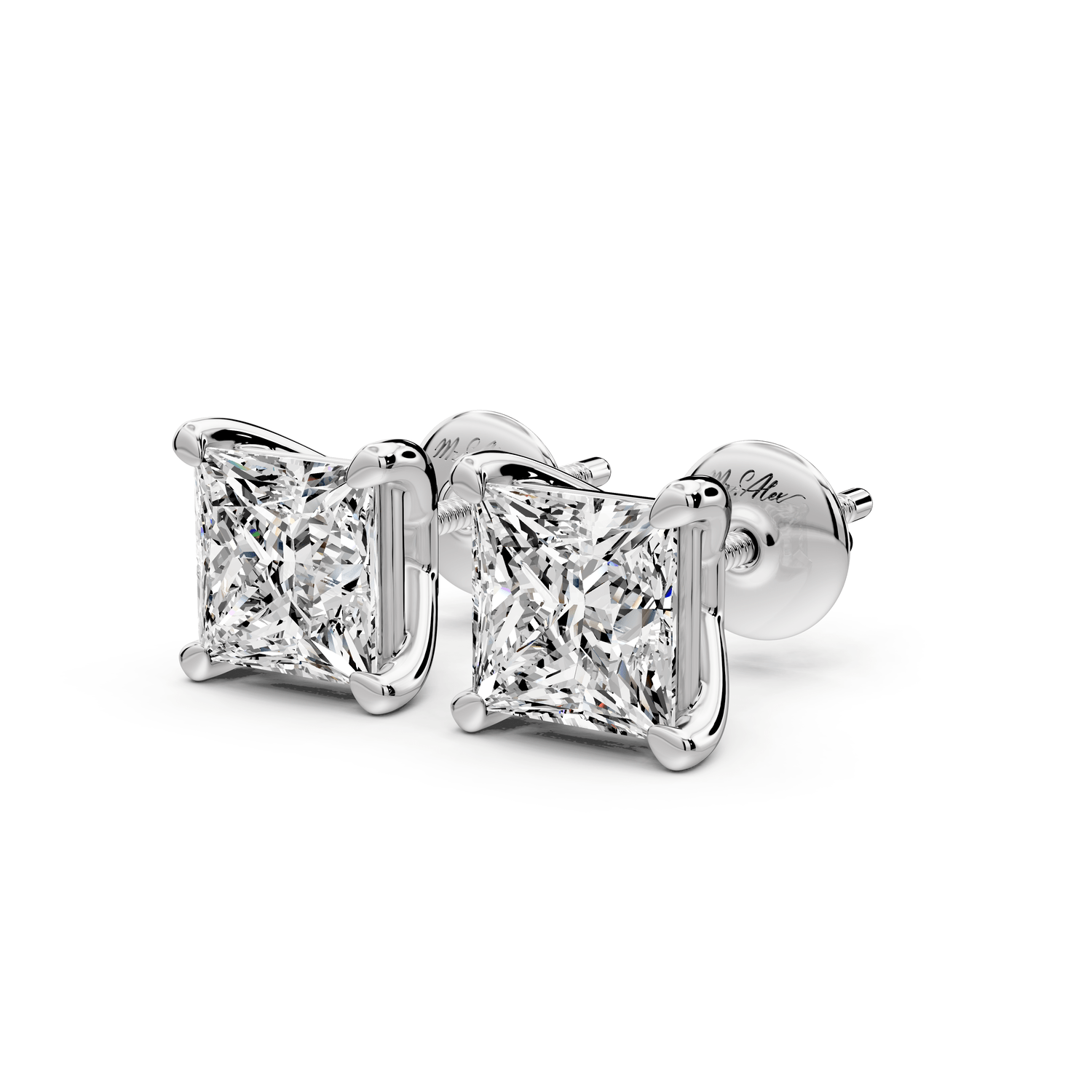 Este - 3ct 14k white gold Princess - Cut Diamond Stud Earrings - Mr. Alex Jewelry