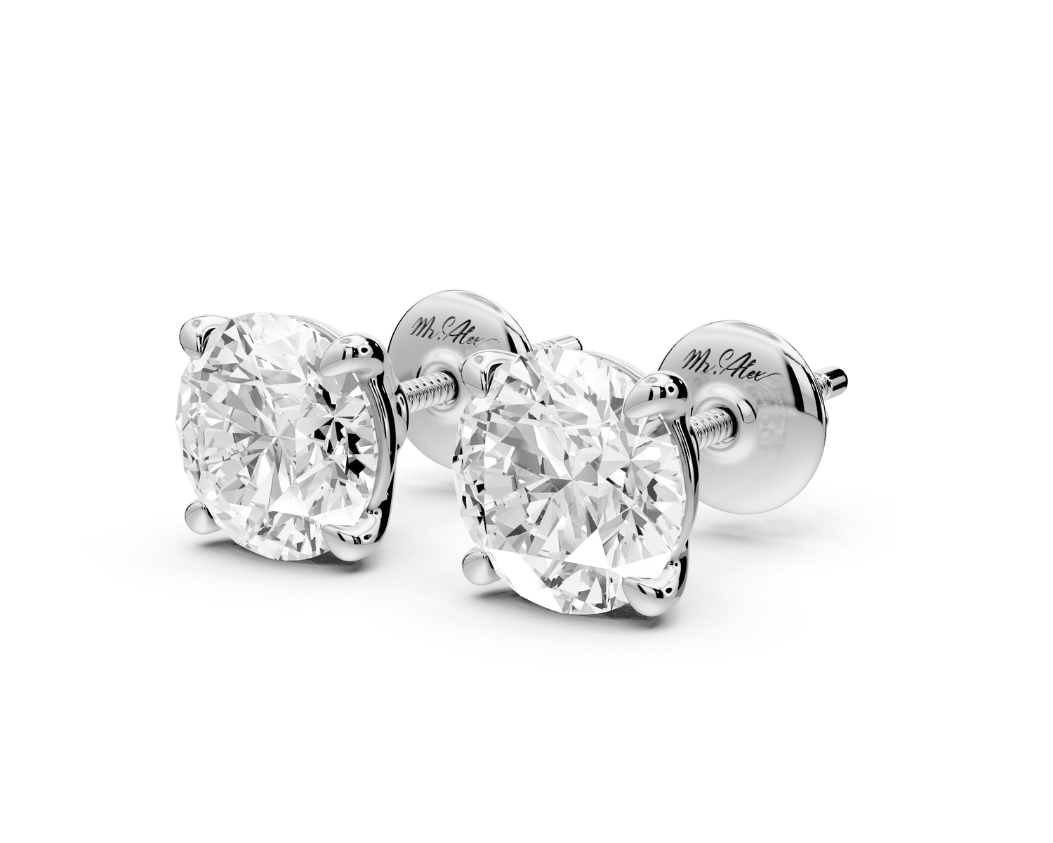 Este - 3ct 14k white gold Round - Cut Diamond Stud Earrings - Mr. Alex Jewelry