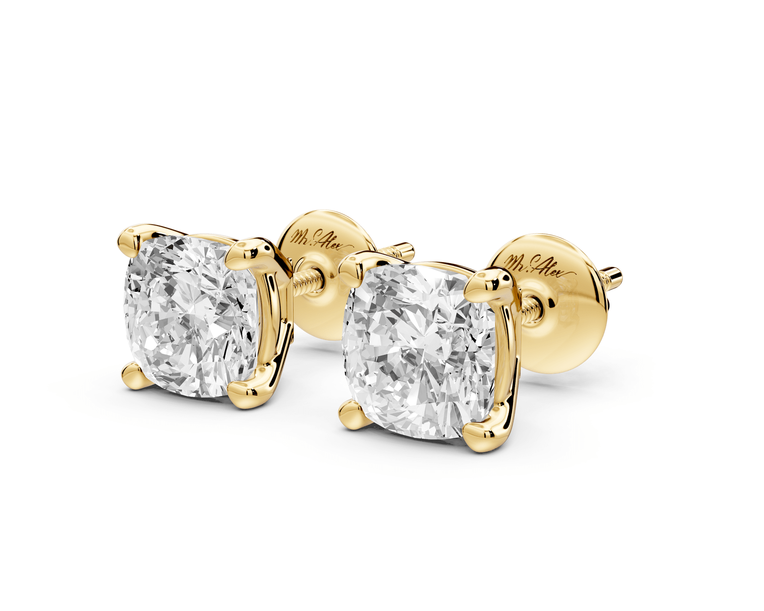 Este - 3ct 14k yellow gold Cushion - Cut Diamond Stud Earrings - Mr. Alex Jewelry
