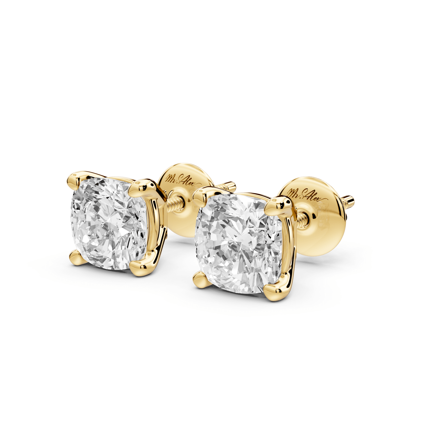 Este - 3ct 14k yellow gold Cushion - Cut Diamond Stud Earrings - Mr. Alex Jewelry