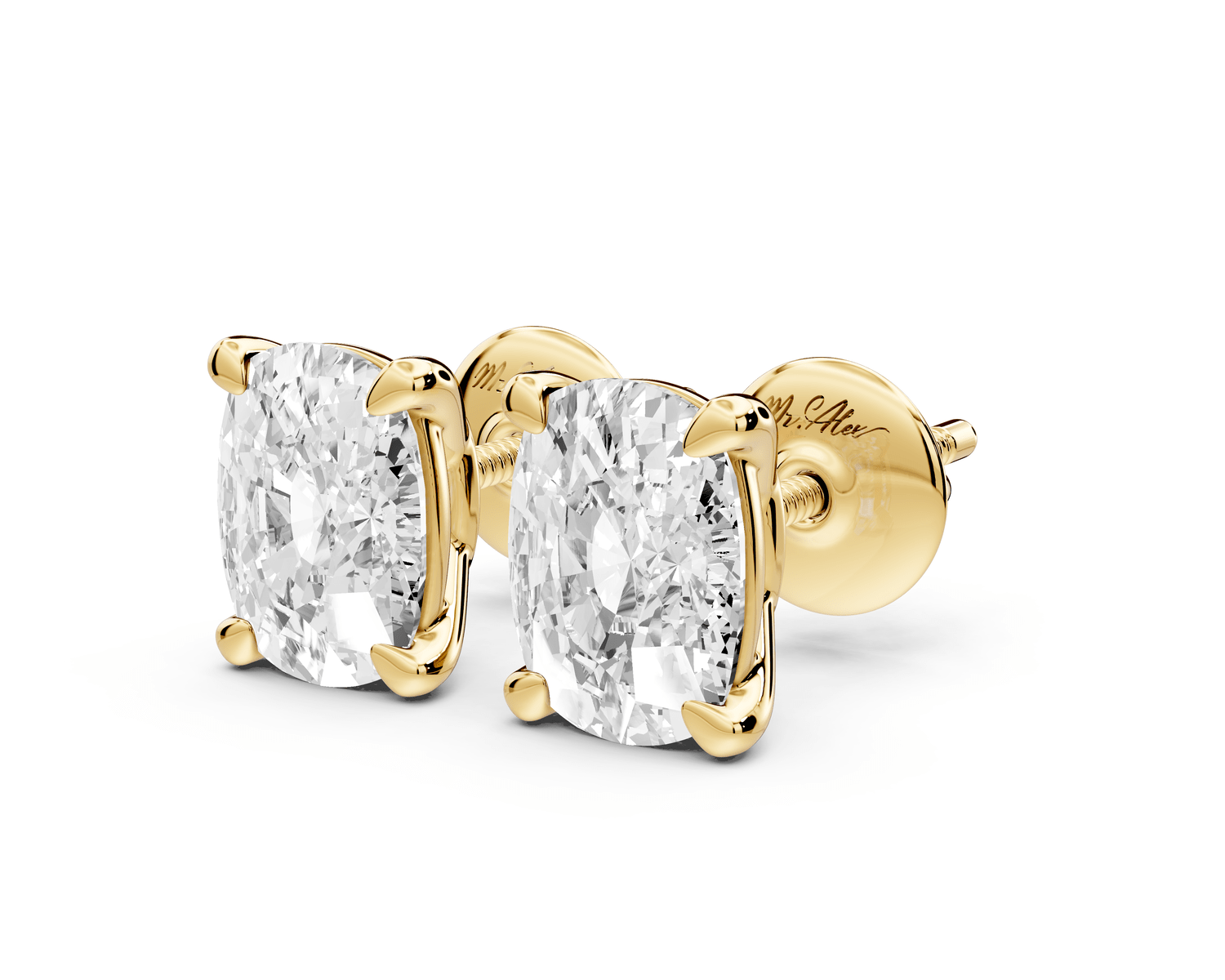 Este - 3ct 14k yellow gold Elgcushion - Cut Diamond Stud Earrings - Mr. Alex Jewelry