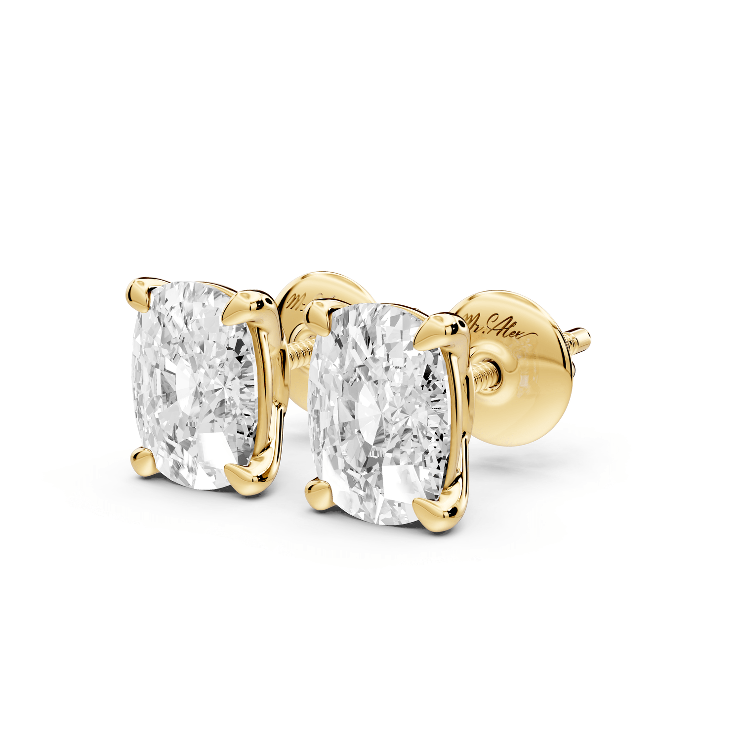 Este - 3ct 14k yellow gold Elgcushion - Cut Diamond Stud Earrings - Mr. Alex Jewelry