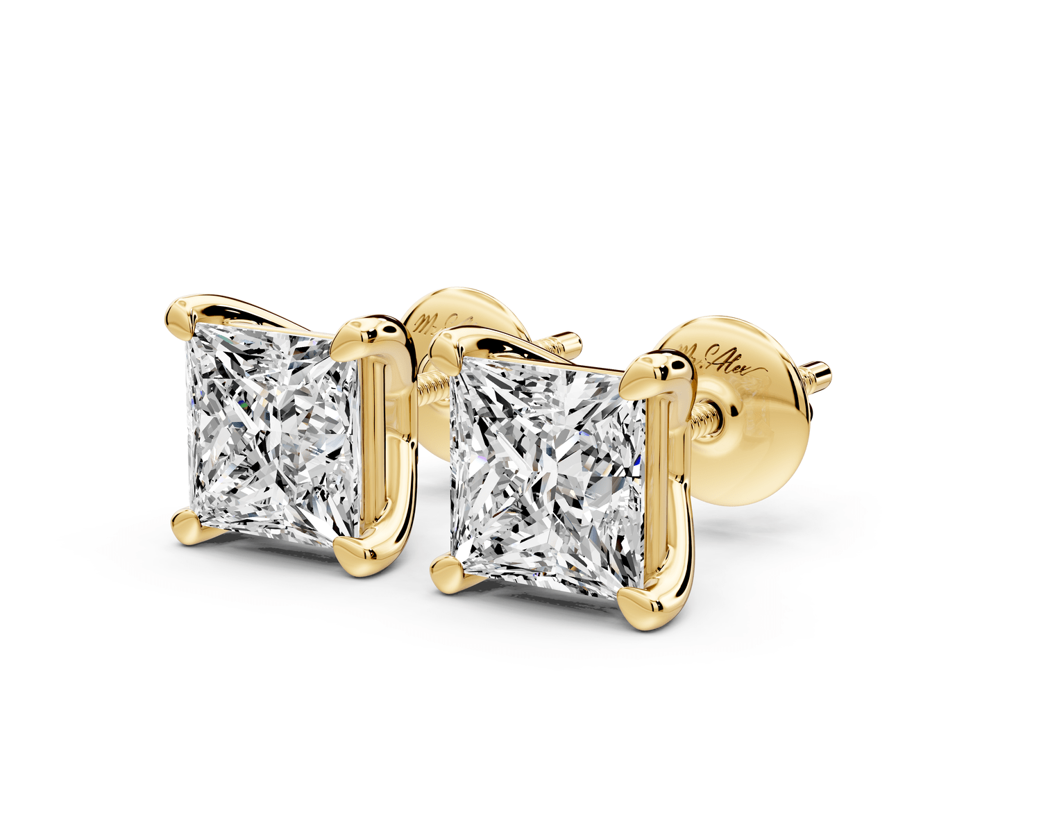 Este - 3ct 14k yellow gold Princess - Cut Diamond Stud Earrings - Mr. Alex Jewelry