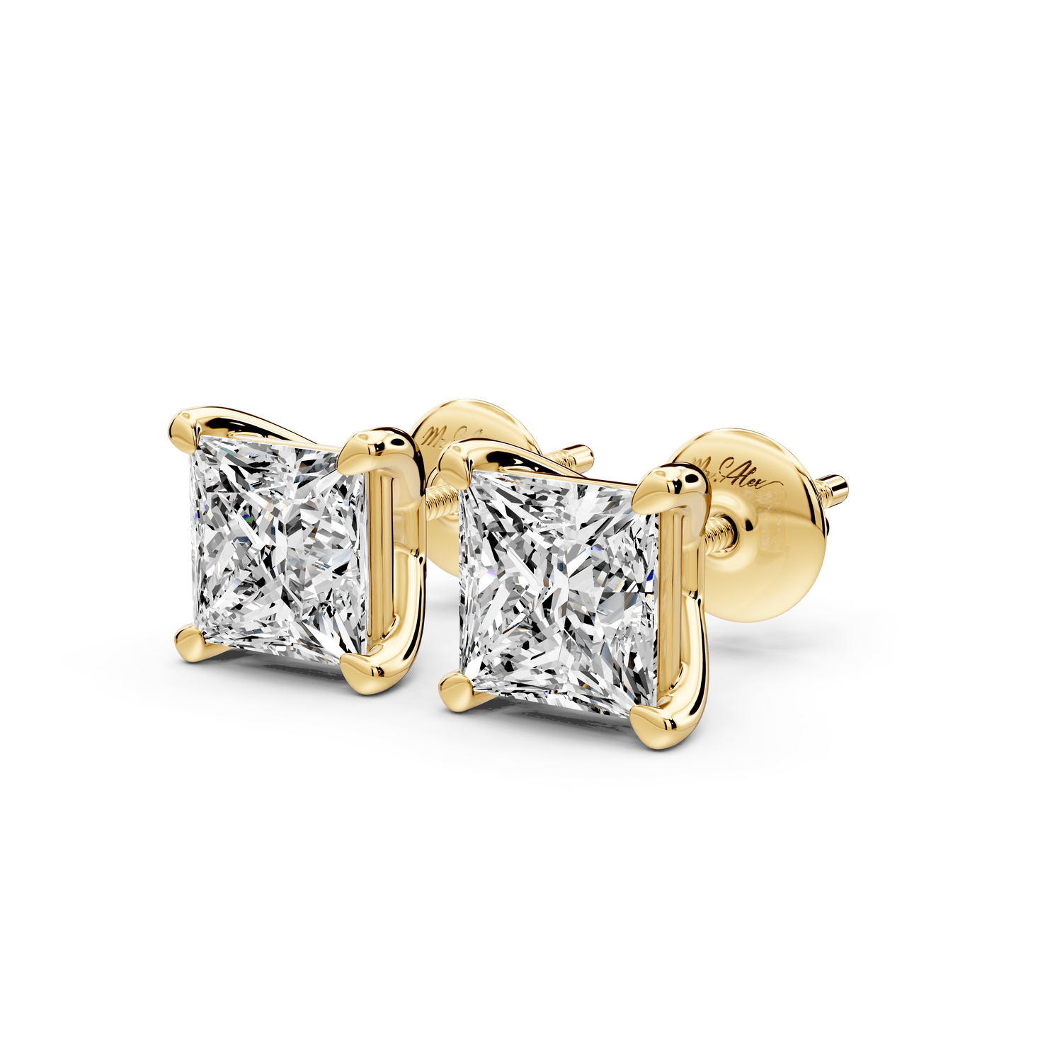 Este - 3ct 14k yellow gold Princess - Cut Diamond Stud Earrings - Mr. Alex Jewelry
