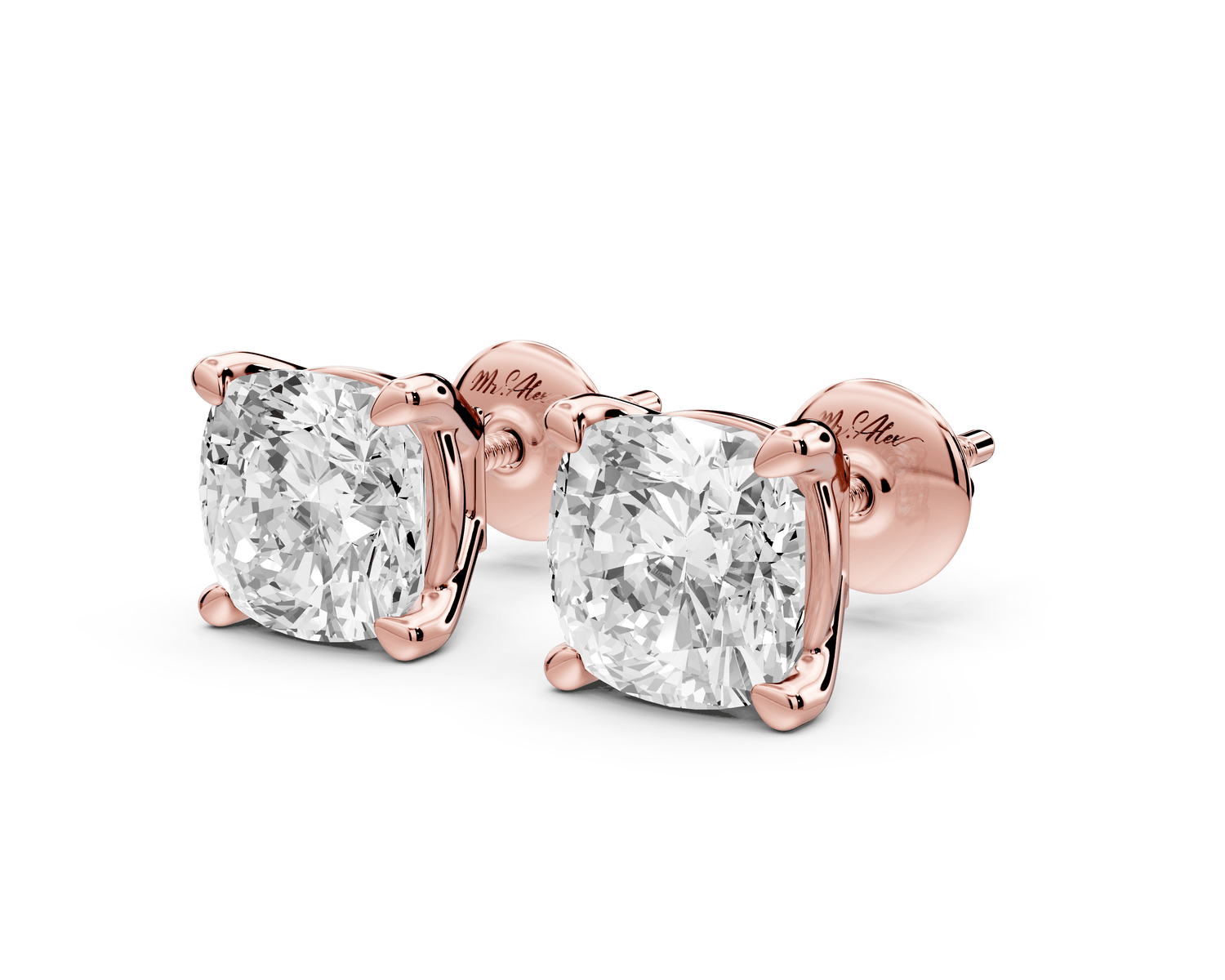 Este - 4ct 14k rose gold Cushion - Cut Diamond Stud Earrings - Mr. Alex Jewelry