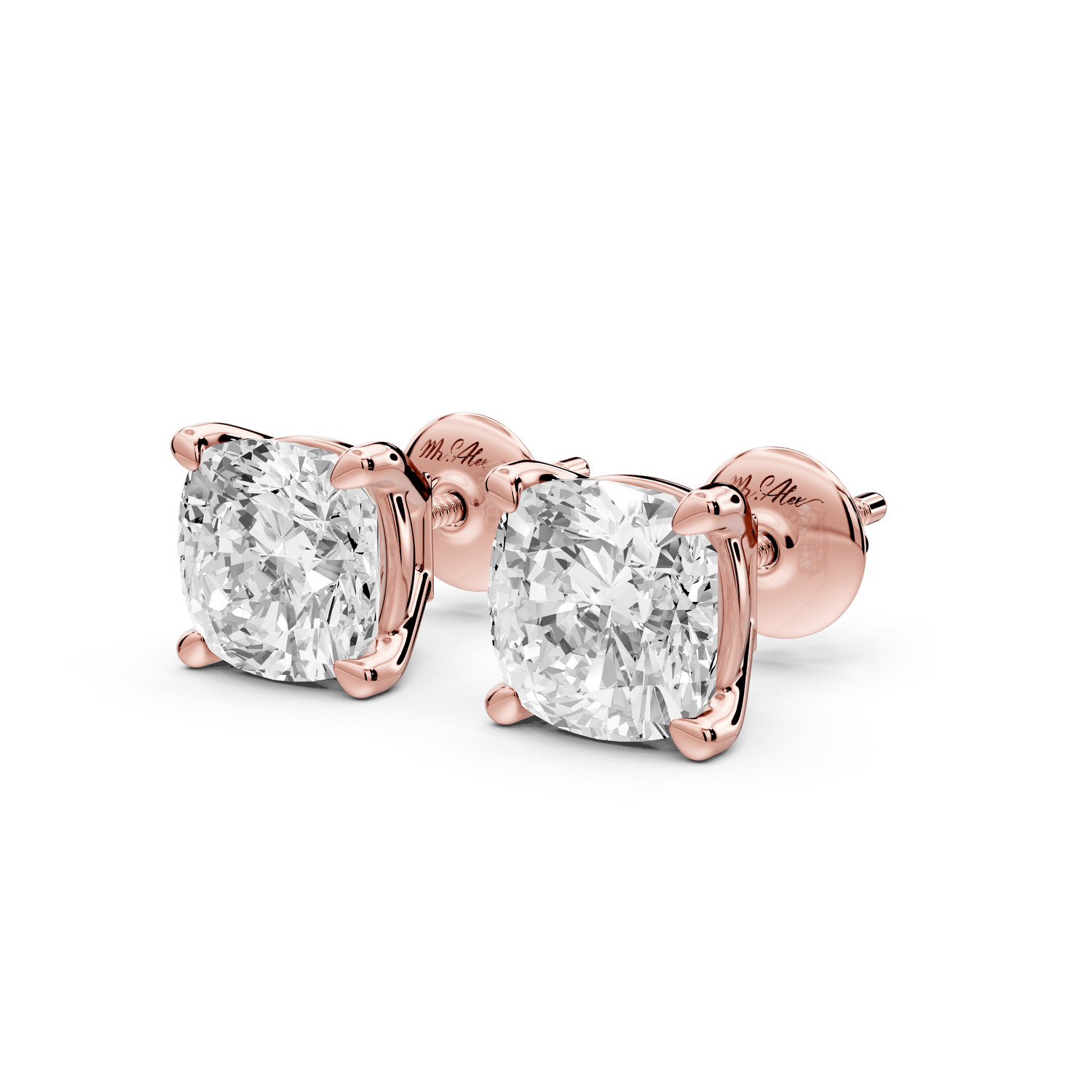 Este - 4ct 14k rose gold Cushion - Cut Diamond Stud Earrings - Mr. Alex Jewelry