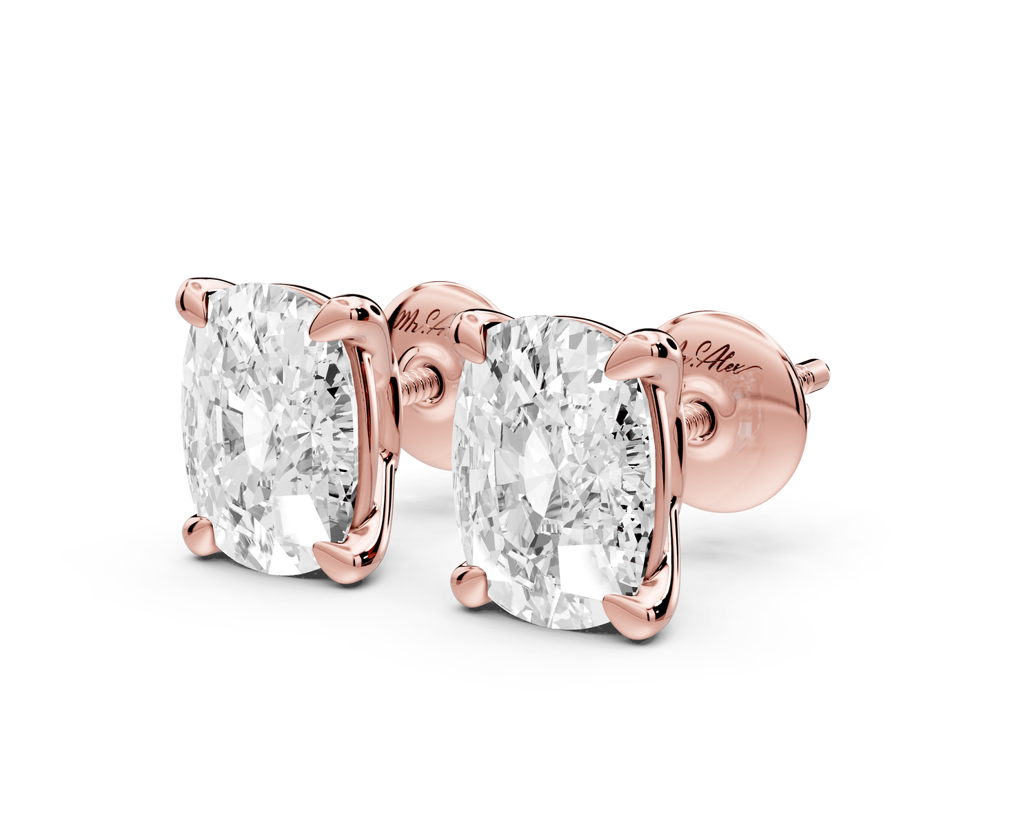 Este - 4ct 14k rose gold Elgcushion - Cut Diamond Stud Earrings - Mr. Alex Jewelry