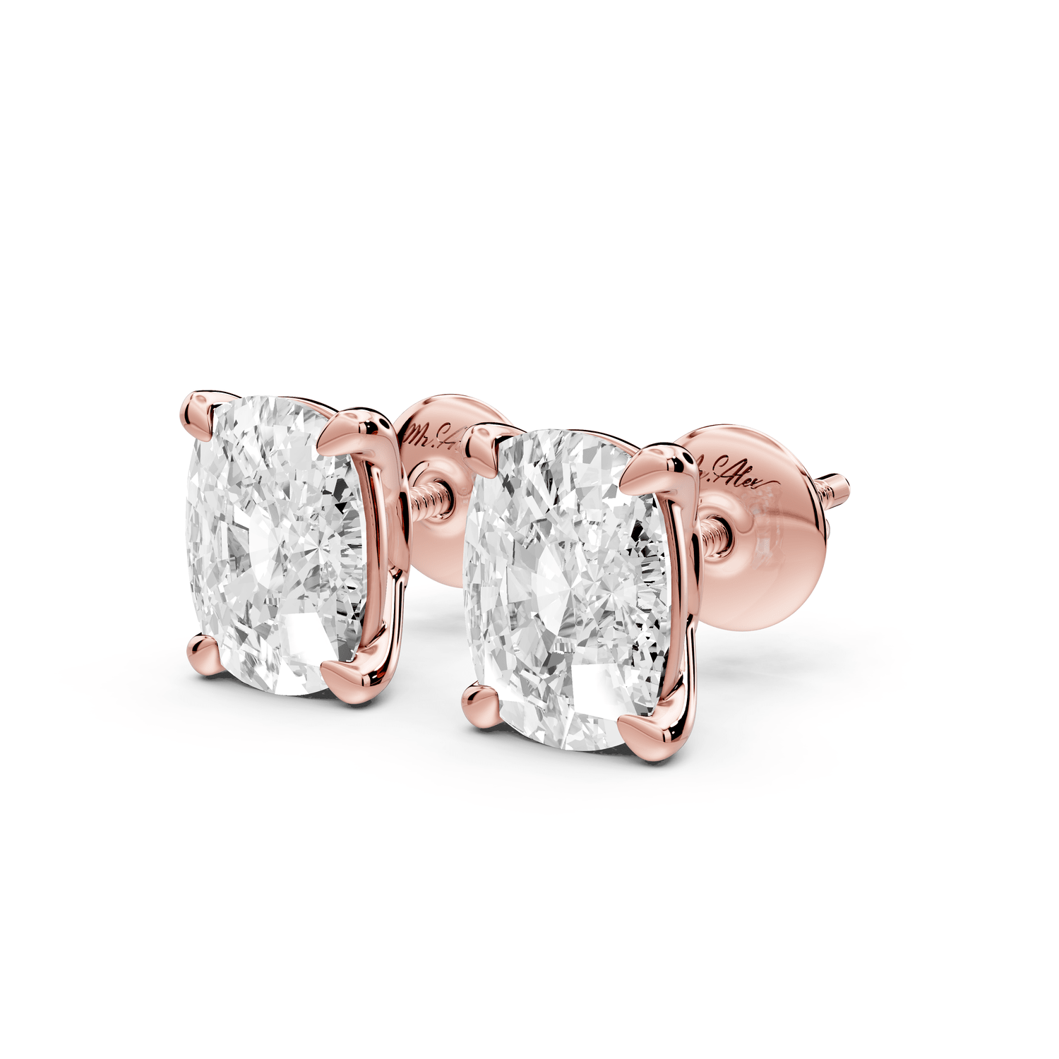 Este - 4ct 14k rose gold Elgcushion - Cut Diamond Stud Earrings - Mr. Alex Jewelry