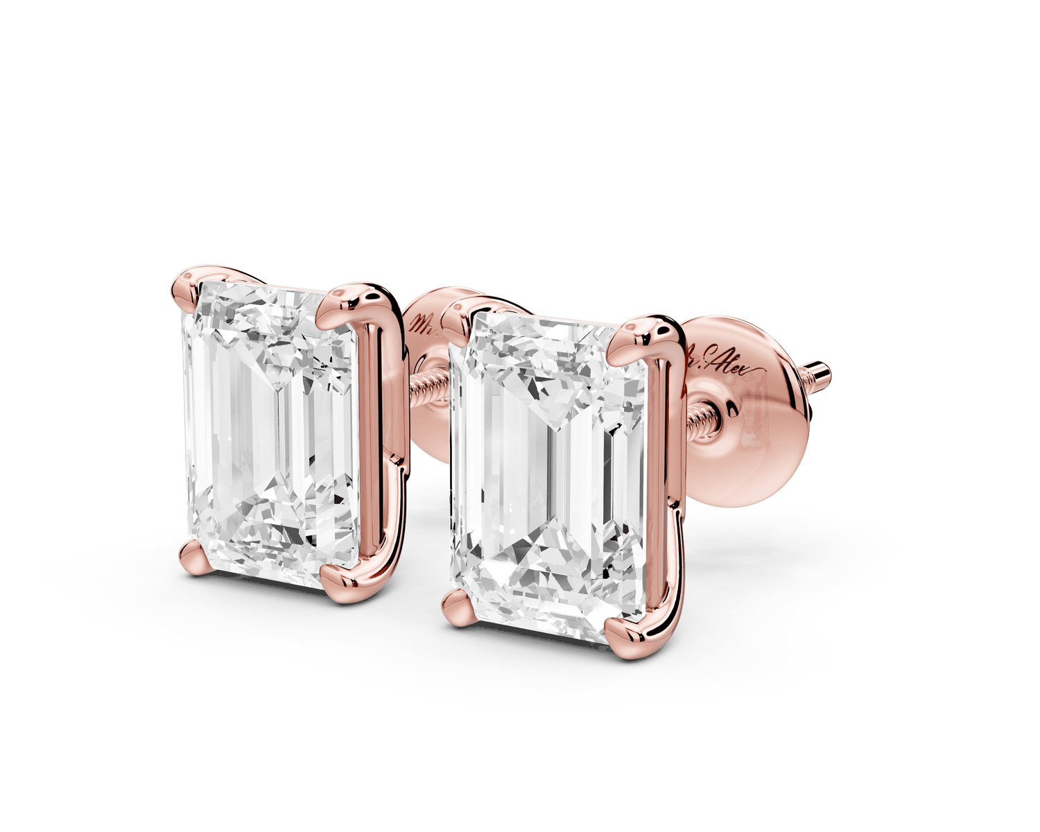 Este - 4ct 14k rose gold Emerald - Cut Diamond Stud Earrings - Mr. Alex Jewelry