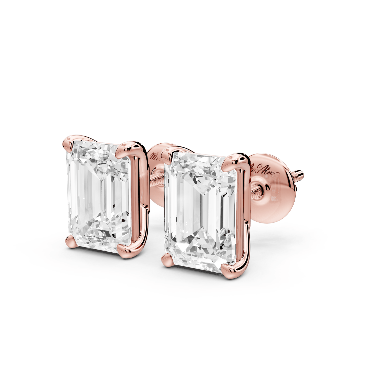 Este - 4ct 14k rose gold Emerald - Cut Diamond Stud Earrings - Mr. Alex Jewelry