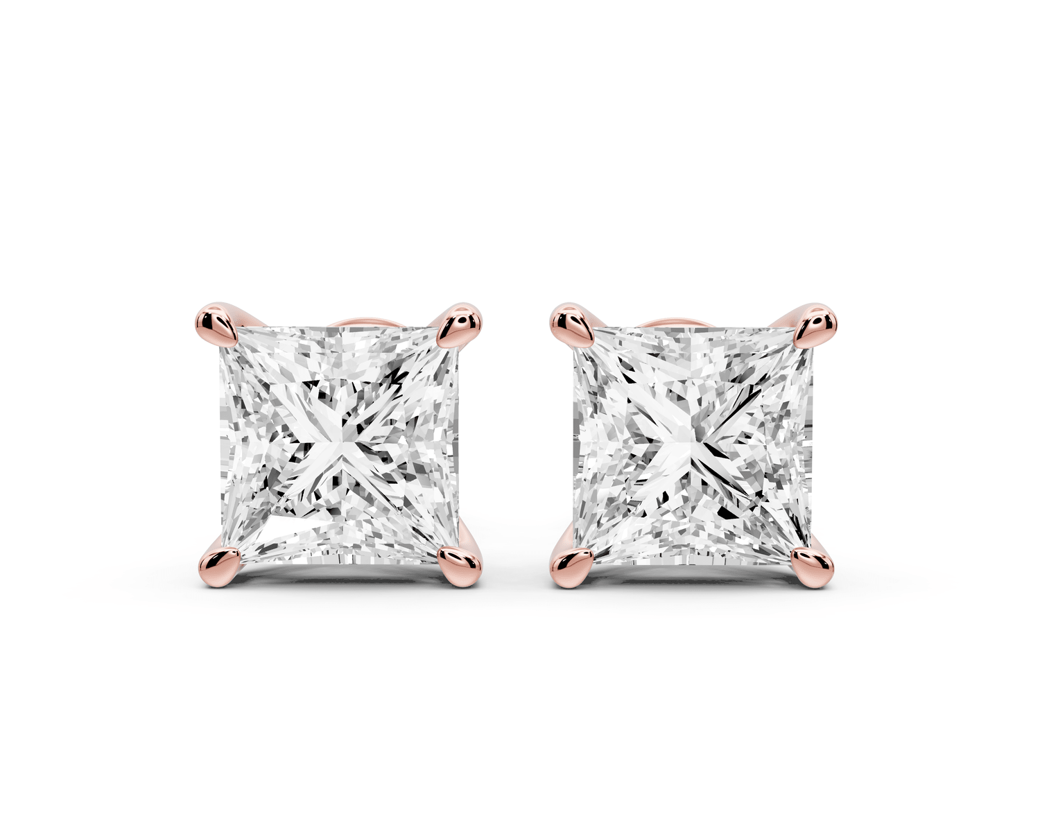Este - 4ct 14k rose gold Princess - Cut Diamond Stud Earrings - Mr. Alex Jewelry