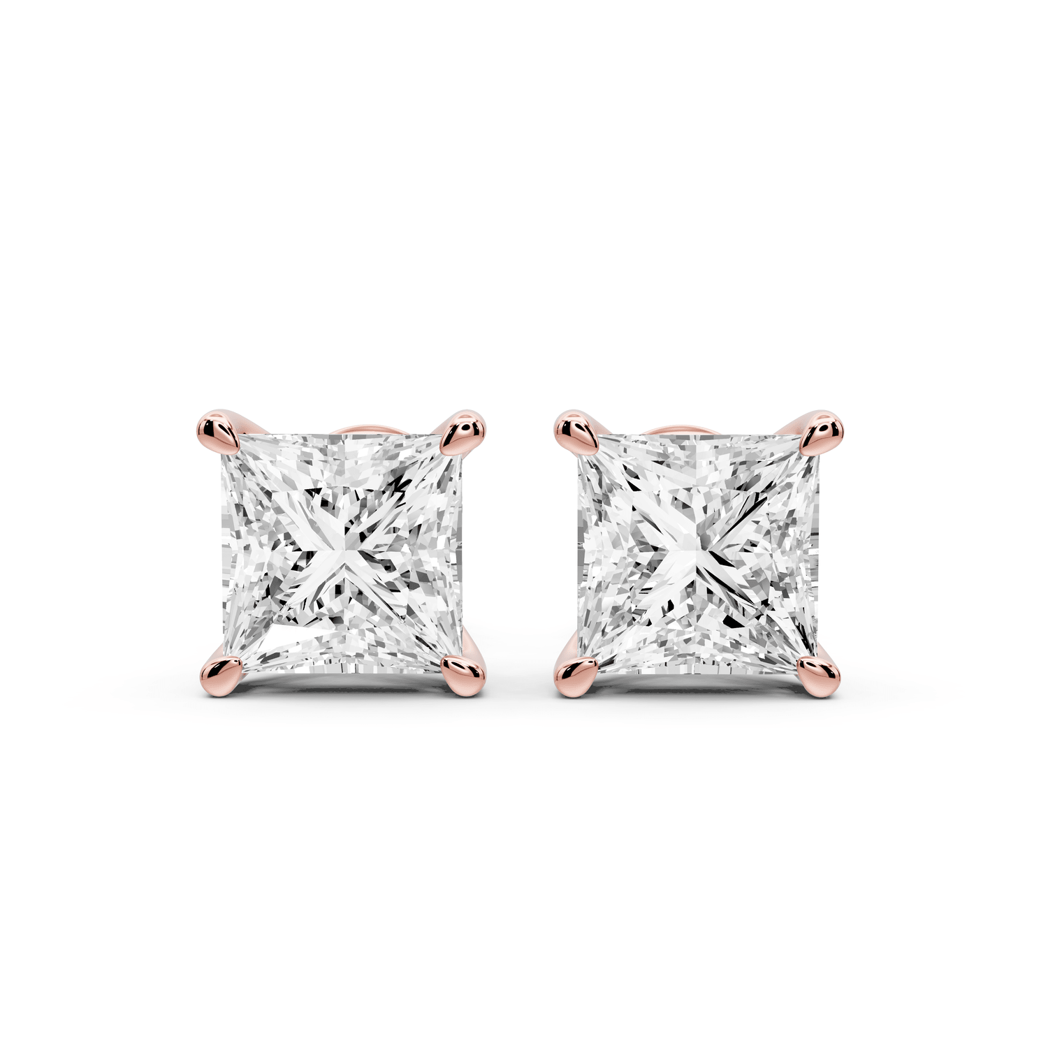 Este - 4ct 14k rose gold Princess - Cut Diamond Stud Earrings - Mr. Alex Jewelry