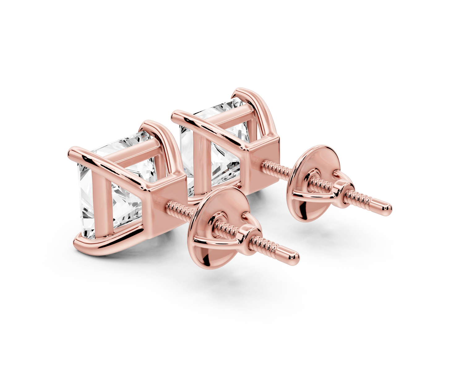 Este - 4ct 14k rose gold Princess - Cut Diamond Stud Earrings - Mr. Alex Jewelry