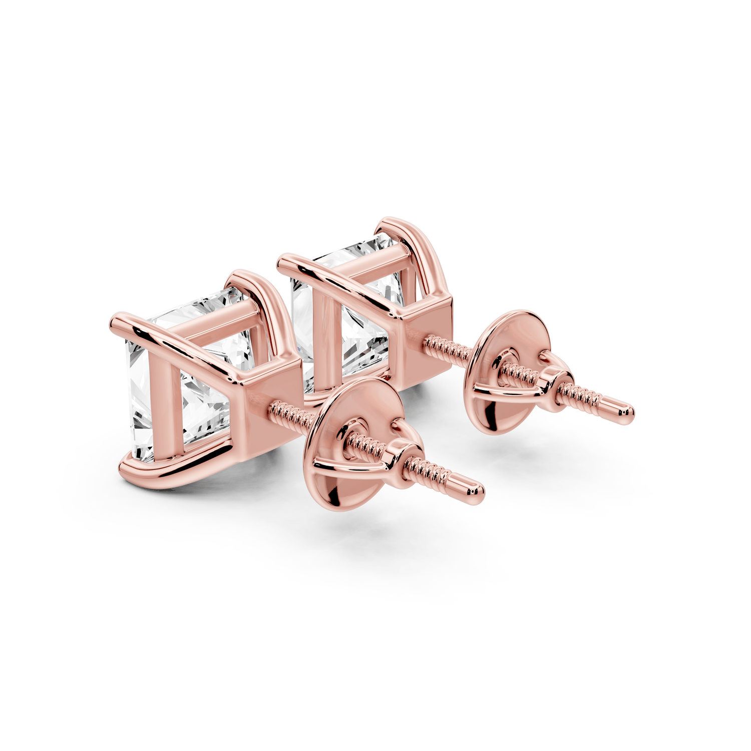 Este - 4ct 14k rose gold Princess - Cut Diamond Stud Earrings - Mr. Alex Jewelry