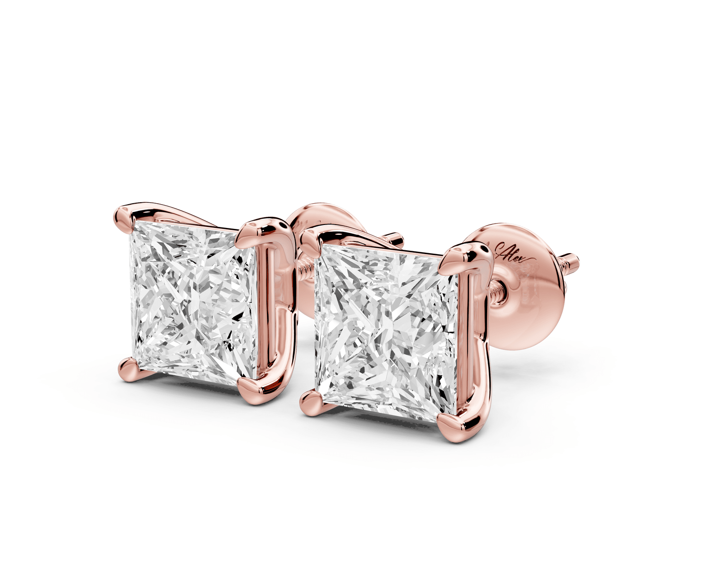 Este - 4ct 14k rose gold Princess - Cut Diamond Stud Earrings - Mr. Alex Jewelry