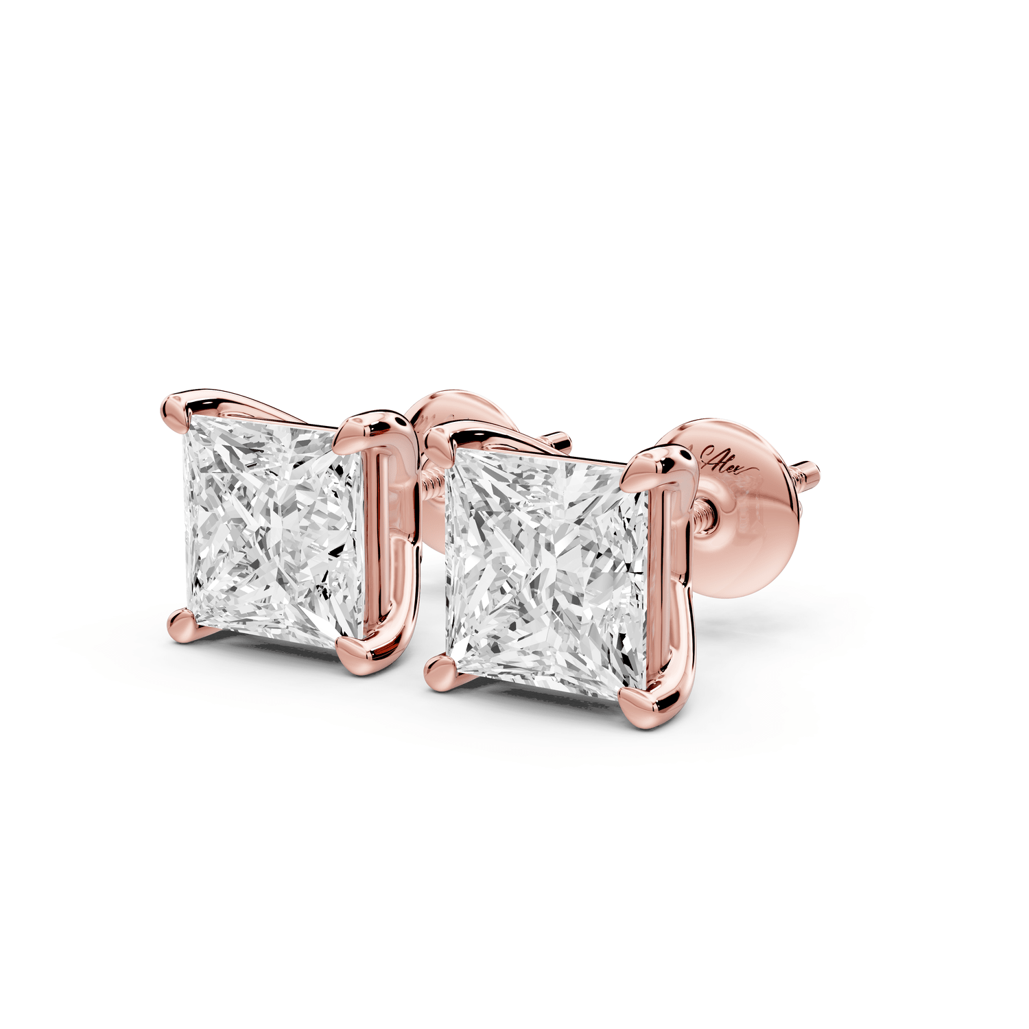 Este - 4ct 14k rose gold Princess - Cut Diamond Stud Earrings - Mr. Alex Jewelry