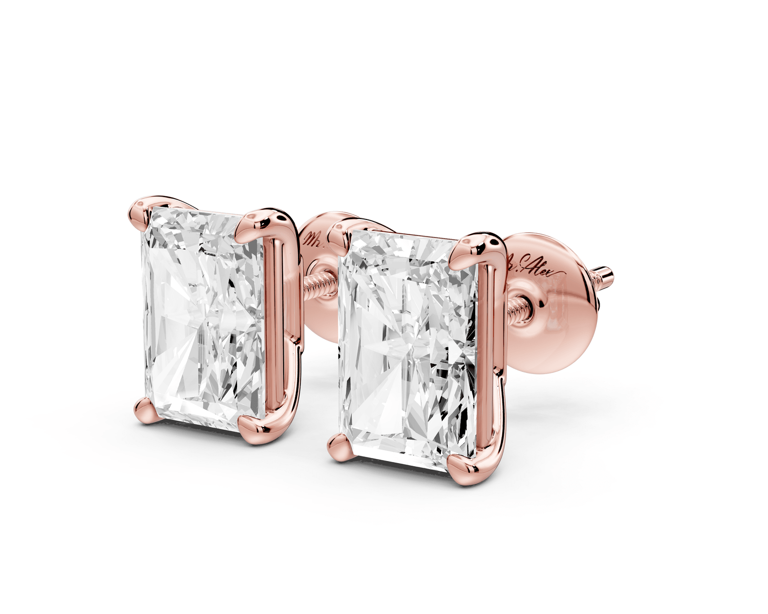Este - 4ct 14k rose gold Radiant - Cut Diamond Stud Earrings - Mr. Alex Jewelry