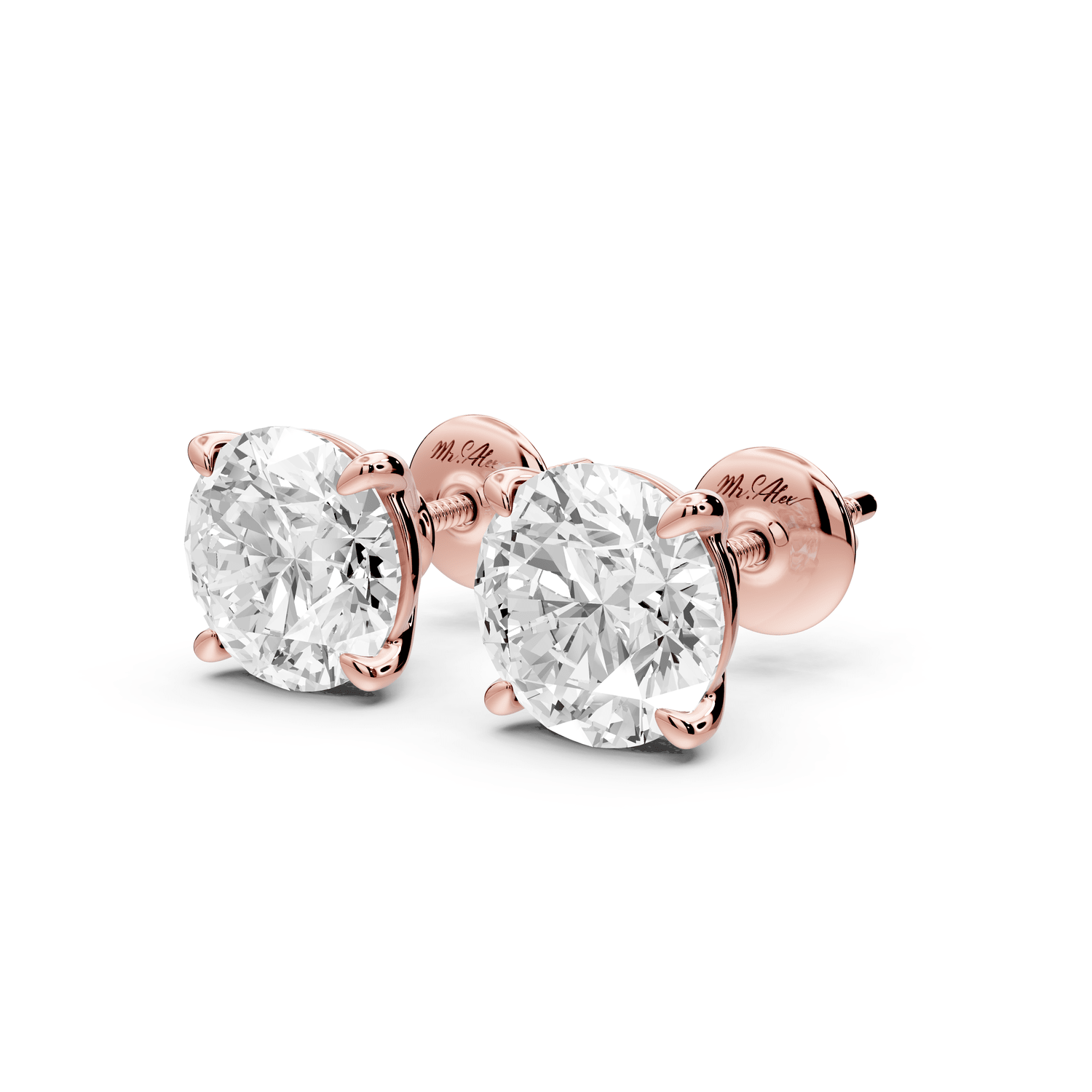 Este - 4ct 14k rose gold Round - Cut Diamond Stud Earrings - Mr. Alex Jewelry
