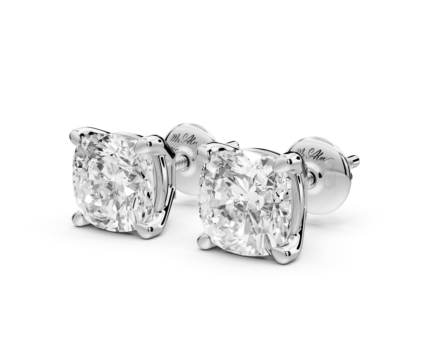 Este - 4ct 14k white gold Cushion - Cut Diamond Stud Earrings - Mr. Alex Jewelry
