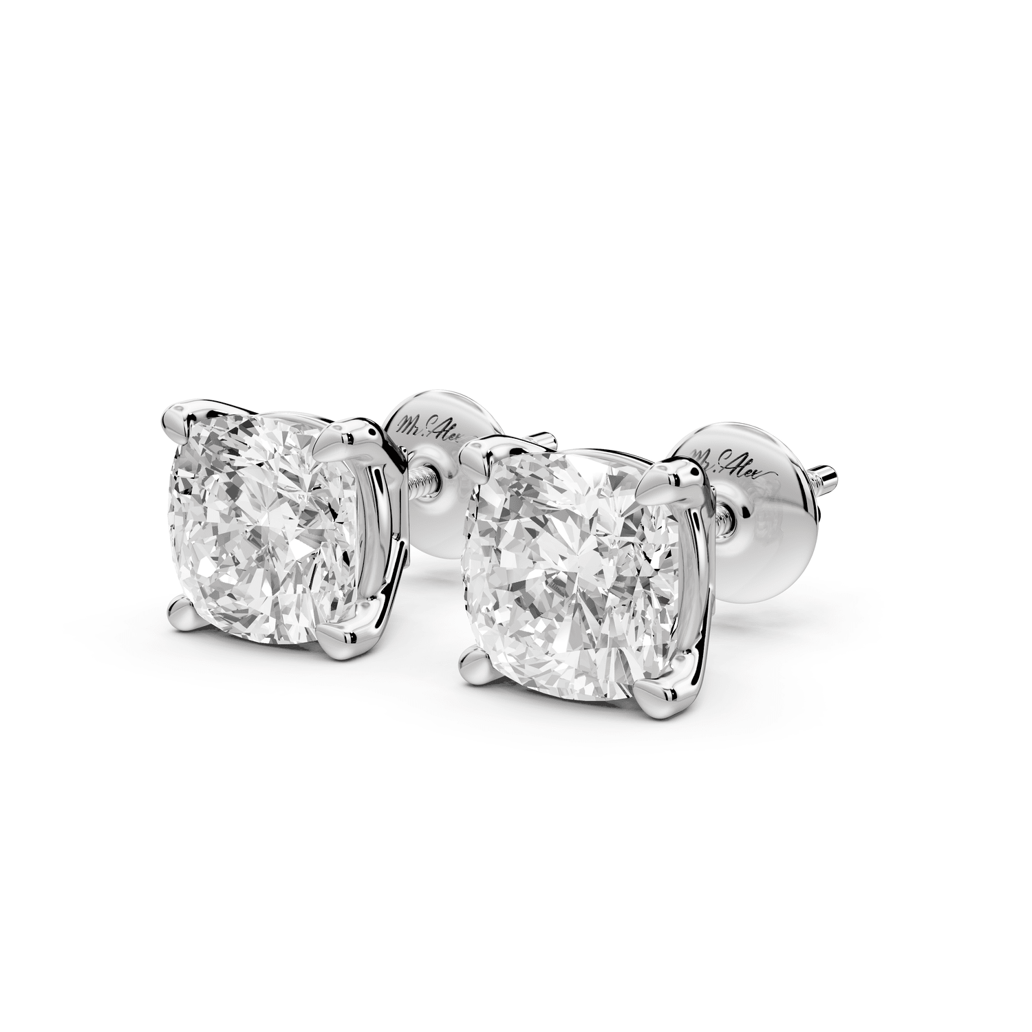 Este - 4ct 14k white gold Cushion - Cut Diamond Stud Earrings - Mr. Alex Jewelry