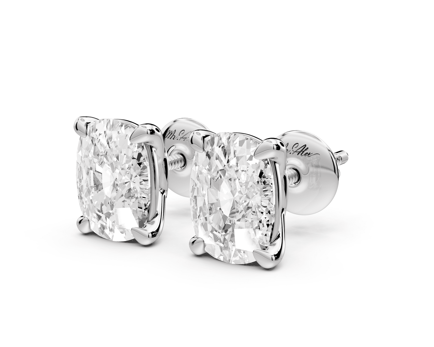 Este - 4ct 14k white gold Elgcushion - Cut Diamond Stud Earrings - Mr. Alex Jewelry