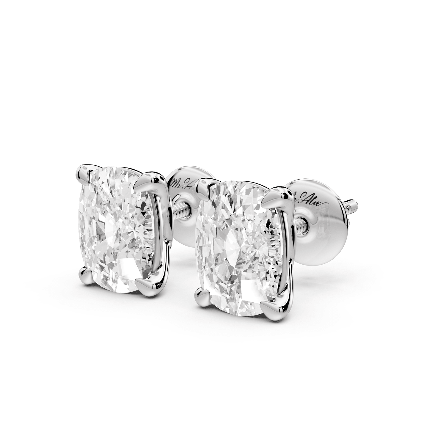 Este - 4ct 14k white gold Elgcushion - Cut Diamond Stud Earrings - Mr. Alex Jewelry
