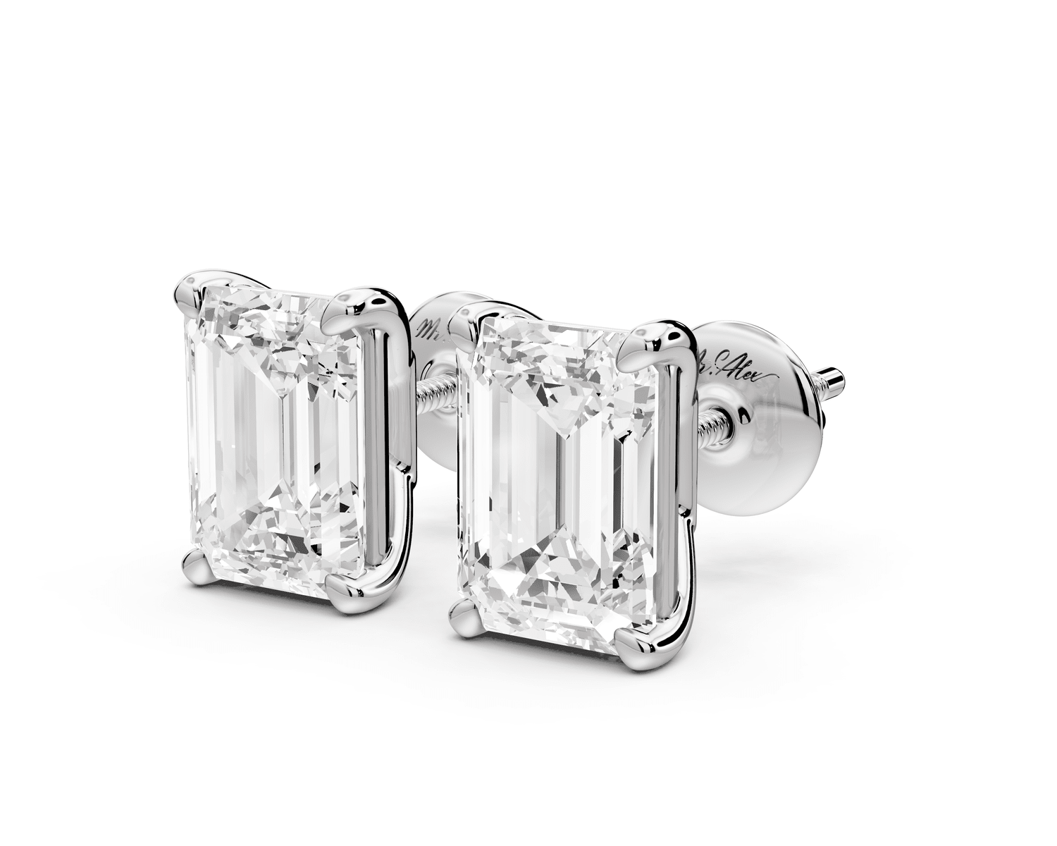 Este - 4ct 14k white gold Emerald - Cut Diamond Stud Earrings - Mr. Alex Jewelry