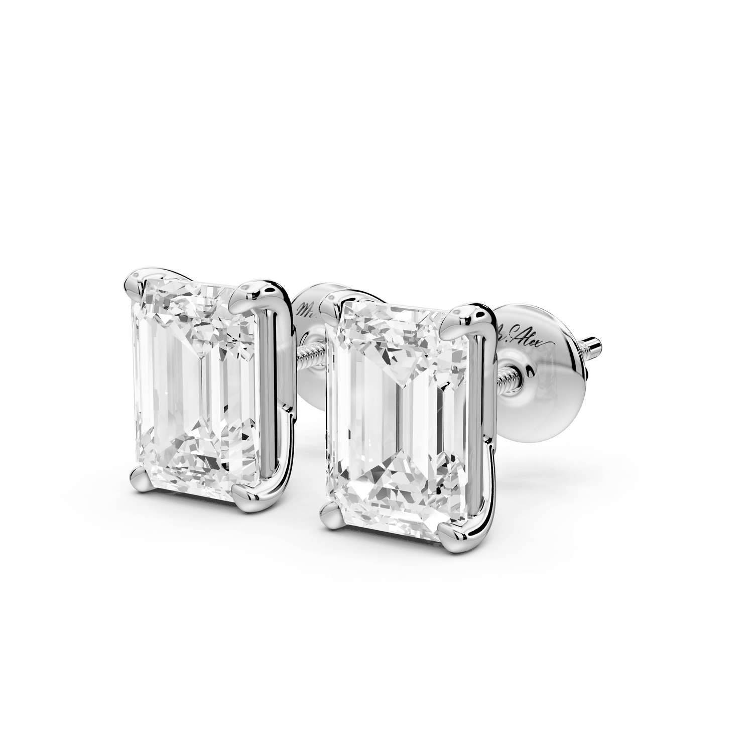 Este - 4ct 14k white gold Emerald - Cut Diamond Stud Earrings - Mr. Alex Jewelry