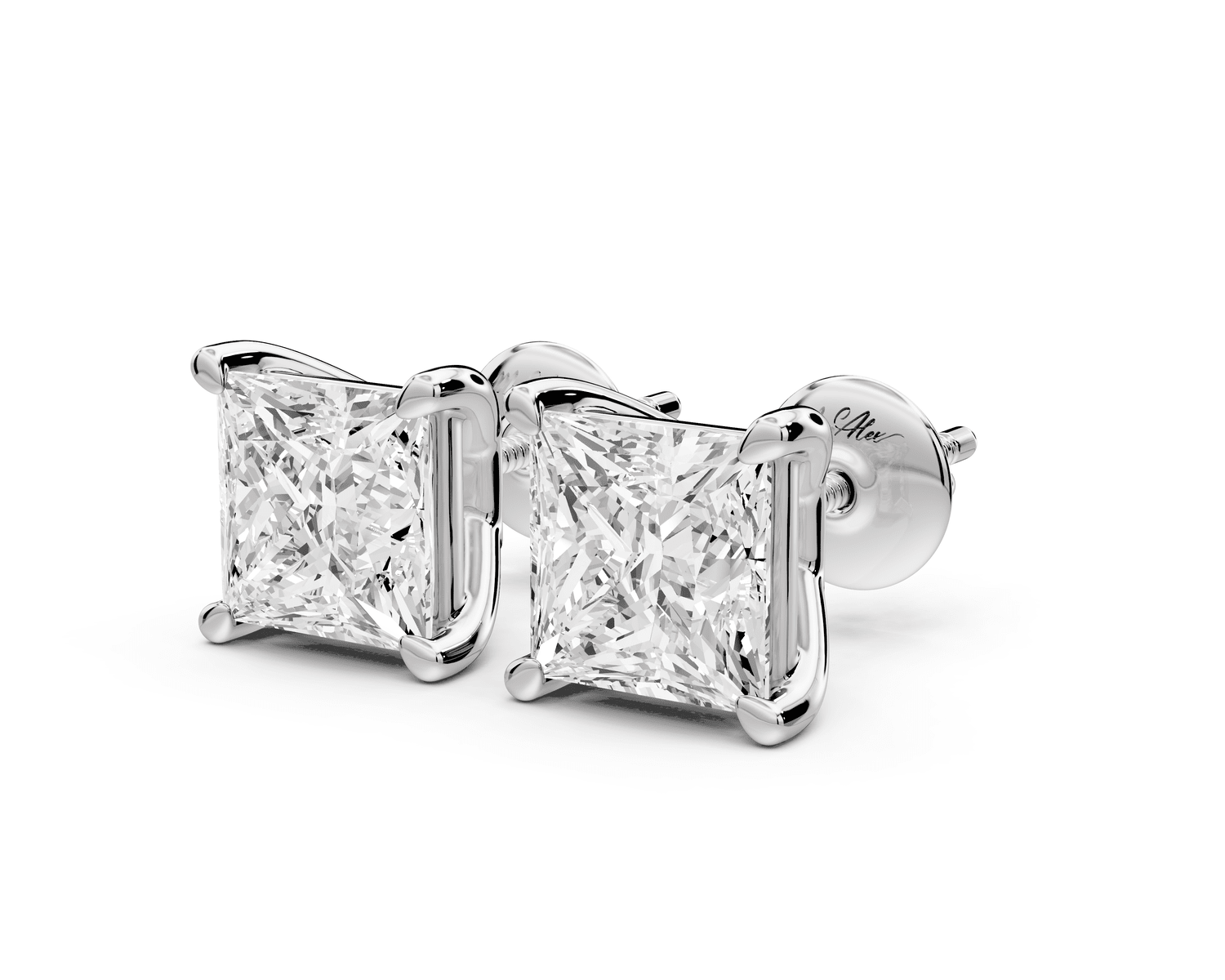 Este - 4ct 14k white gold Princess - Cut Diamond Stud Earrings - Mr. Alex Jewelry