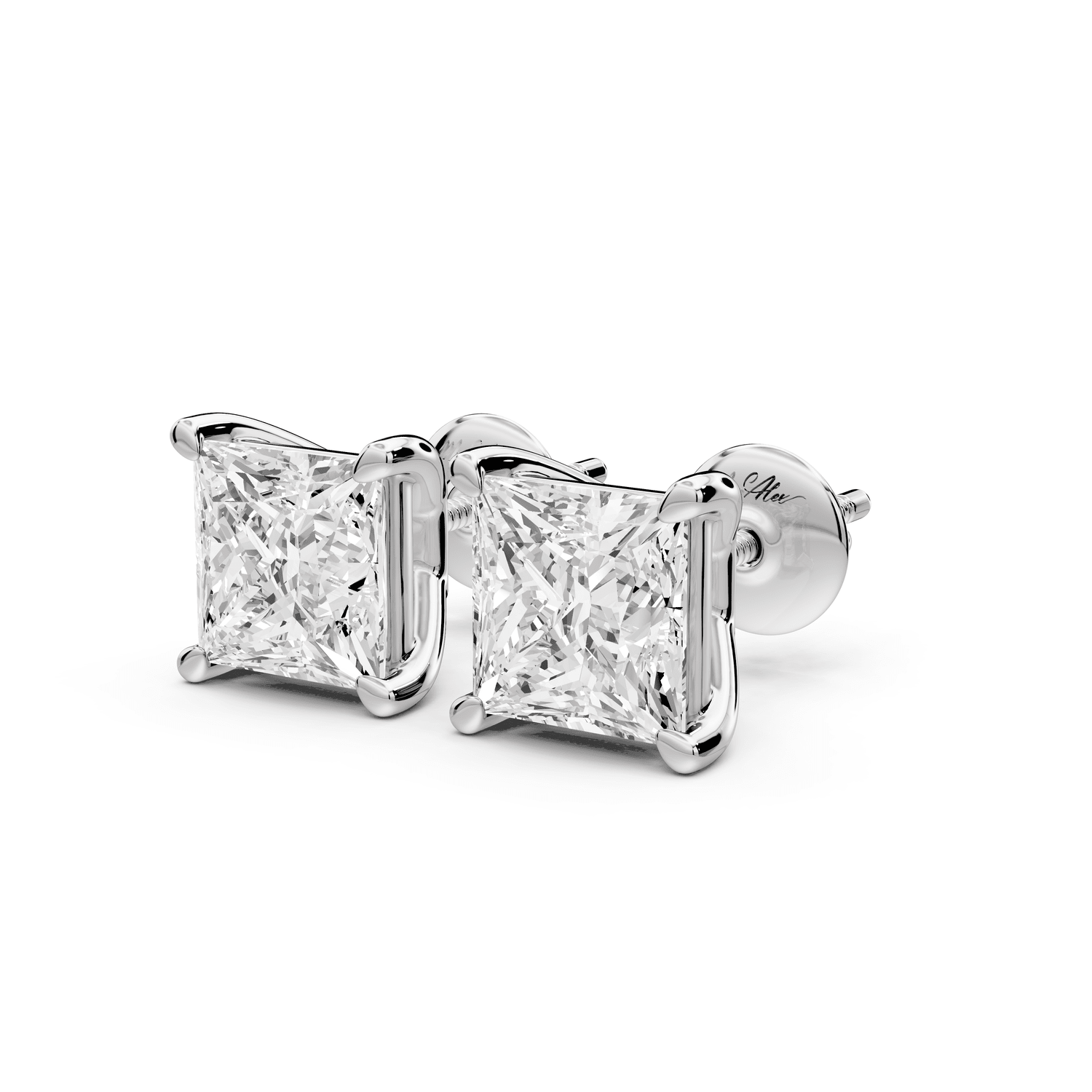Este - 4ct 14k white gold Princess - Cut Diamond Stud Earrings - Mr. Alex Jewelry
