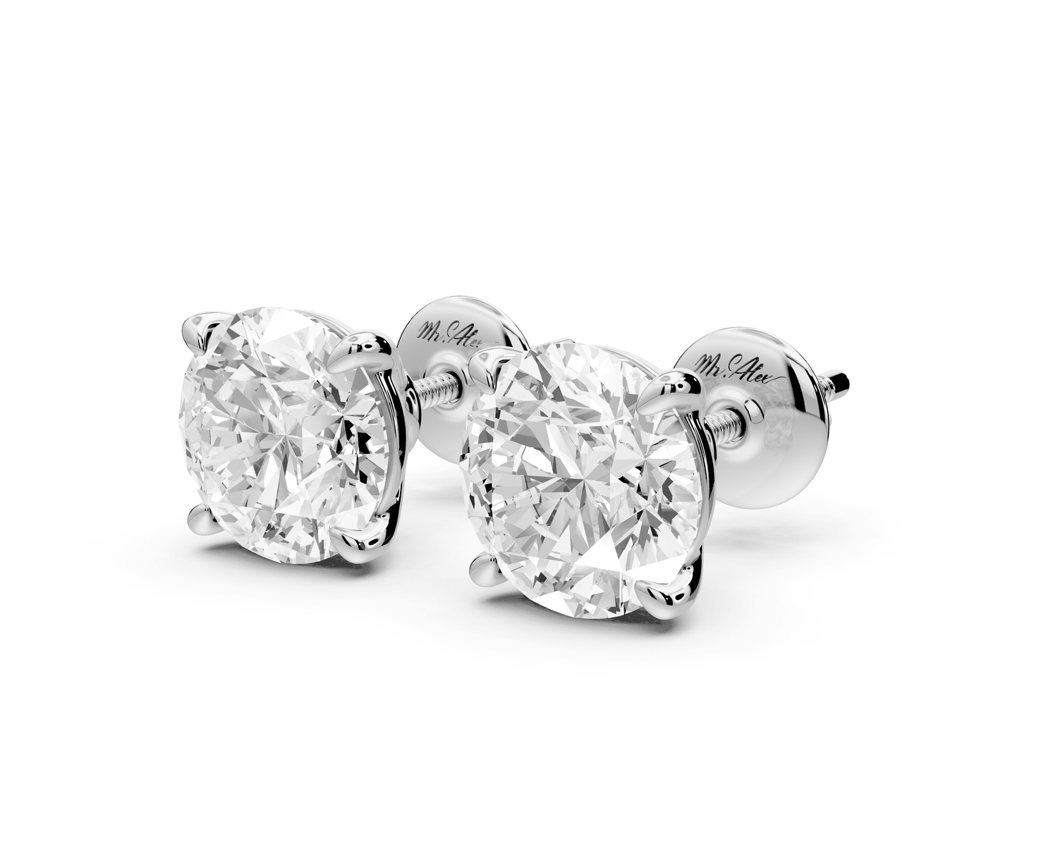 Este - 4ct 14k white gold Round - Cut Diamond Stud Earrings - Mr. Alex Jewelry