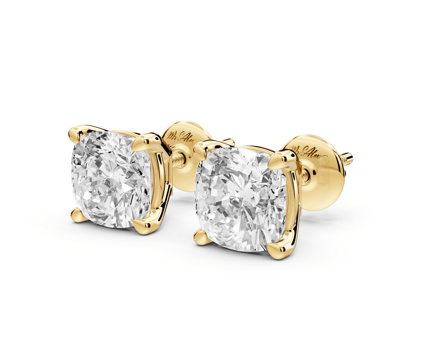 Este - 4ct 14k yellow gold Cushion - Cut Diamond Stud Earrings - Mr. Alex Jewelry