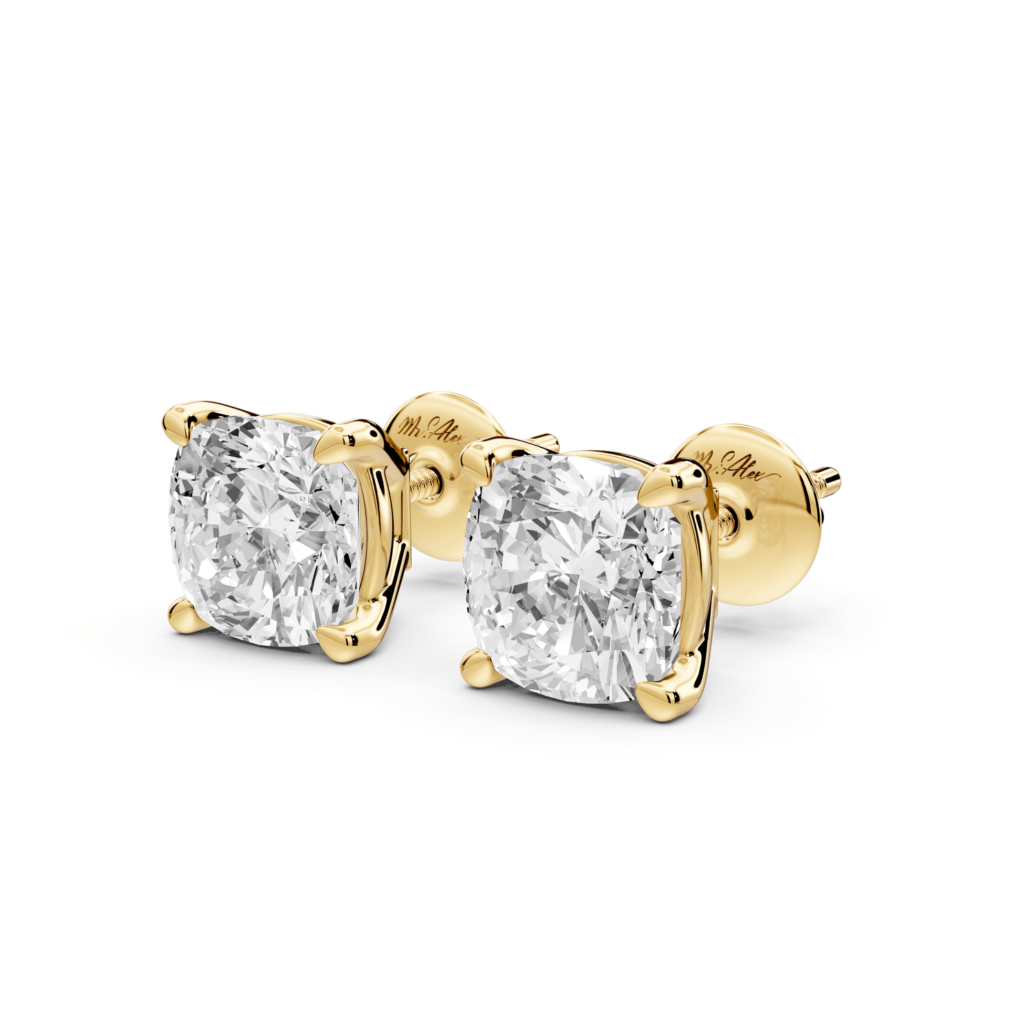 Este - 4ct 14k yellow gold Cushion - Cut Diamond Stud Earrings - Mr. Alex Jewelry