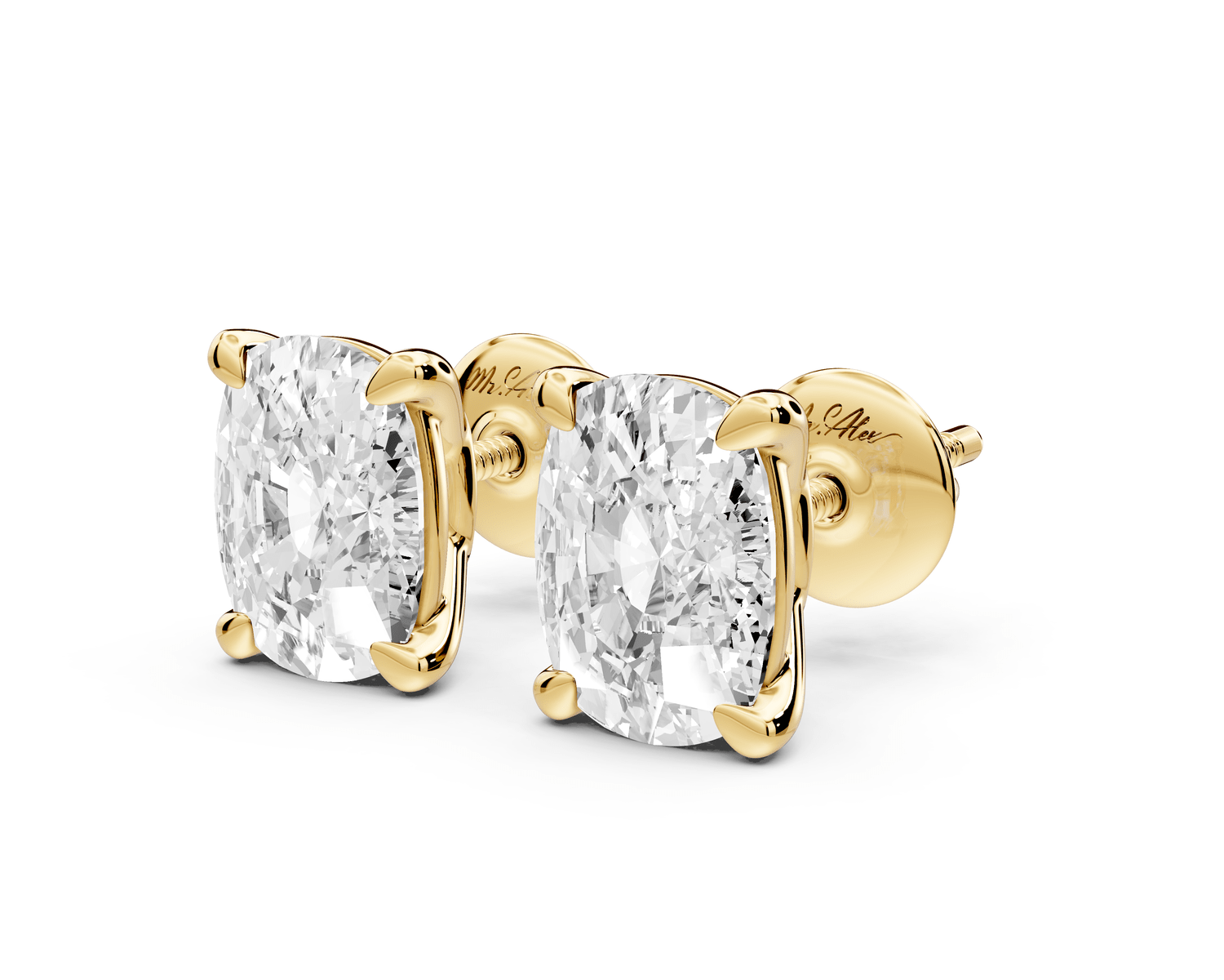 Este - 4ct 14k yellow gold Elgcushion - Cut Diamond Stud Earrings - Mr. Alex Jewelry