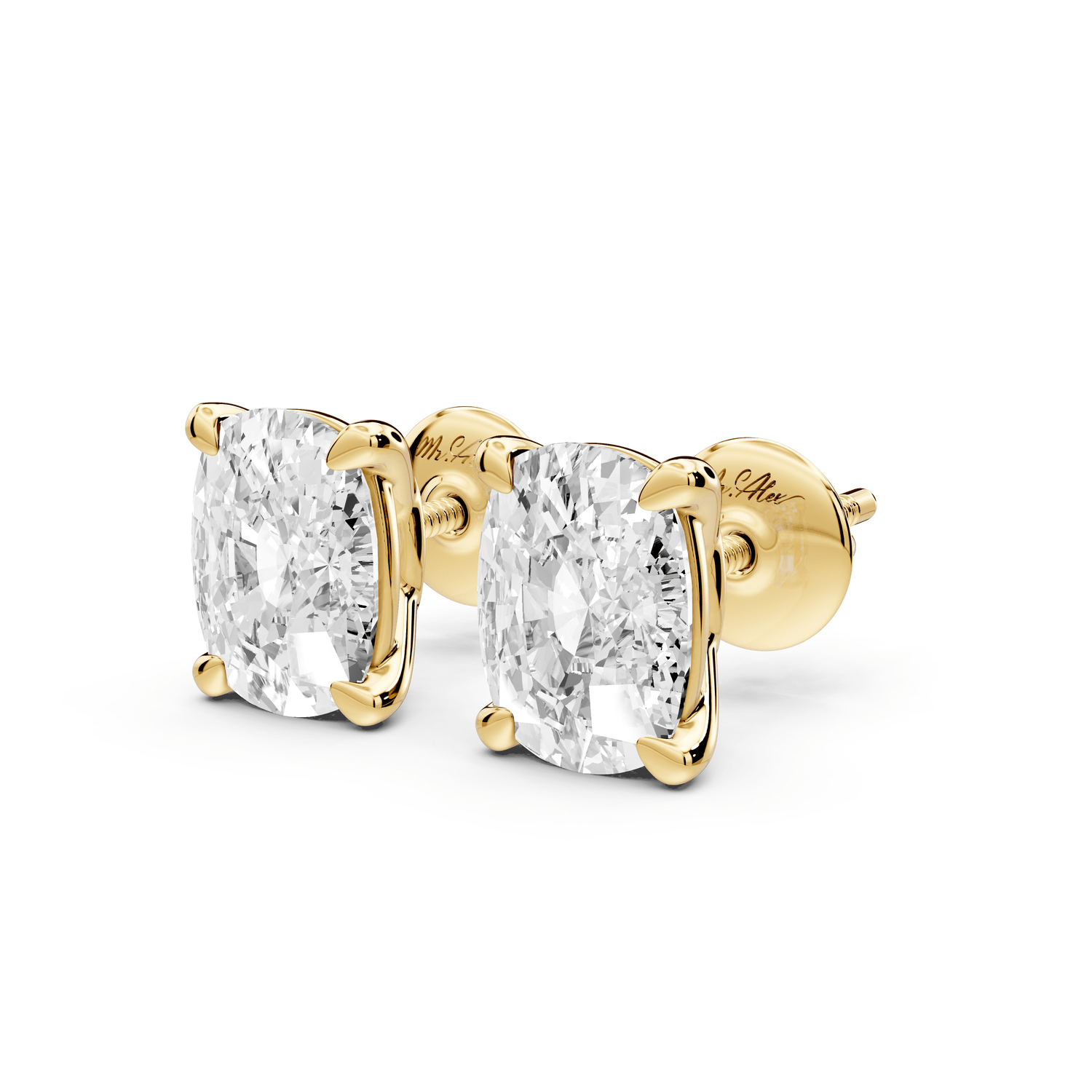 Este - 4ct 14k yellow gold Elgcushion - Cut Diamond Stud Earrings - Mr. Alex Jewelry