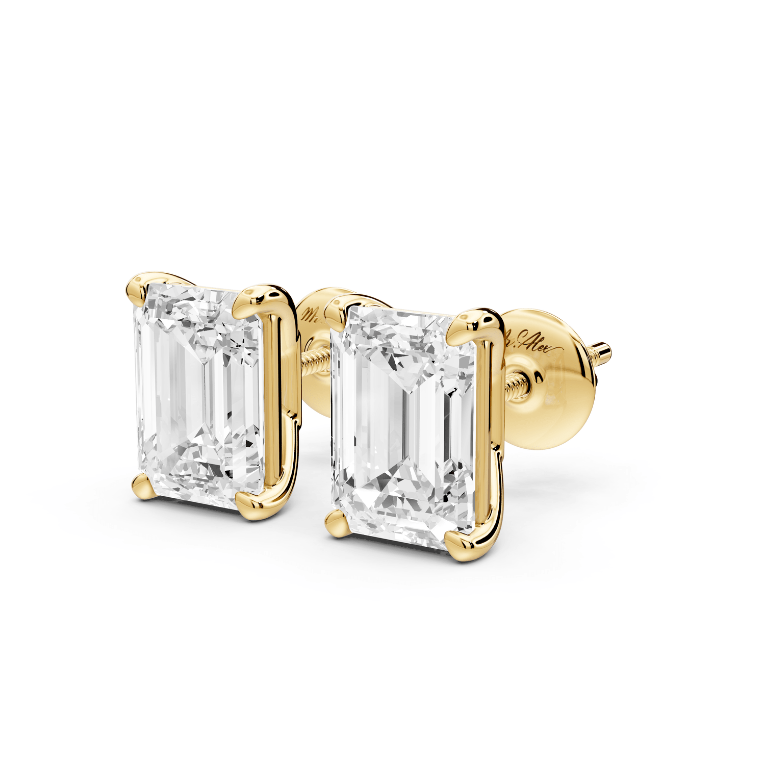 Este - 4ct 14k yellow gold Emerald - Cut Diamond Stud Earrings - Mr. Alex Jewelry