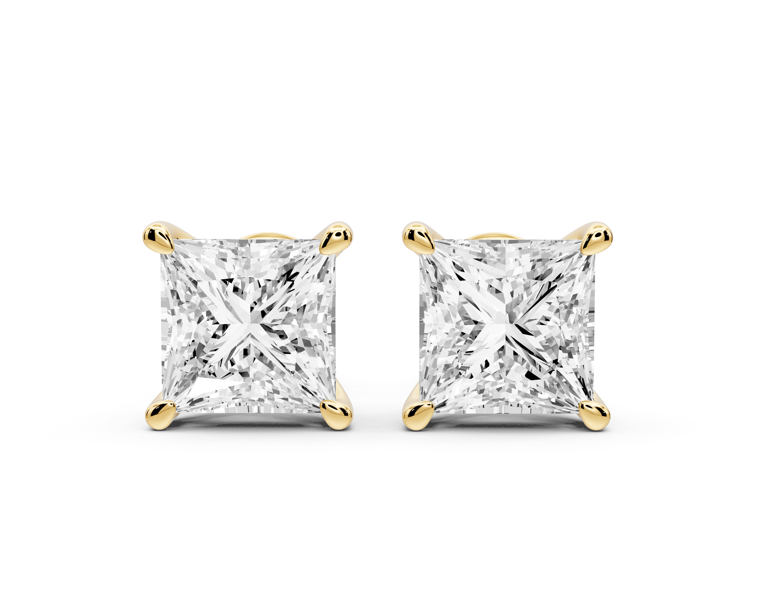 Este - 4ct 14k yellow gold Princess - Cut Diamond Stud Earrings - Mr. Alex Jewelry