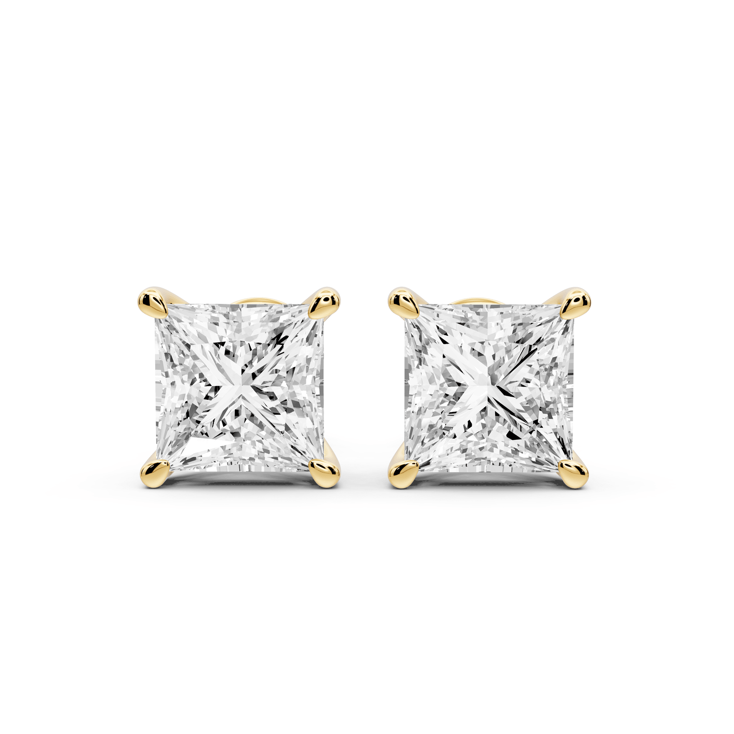 Este - 4ct 14k yellow gold Princess - Cut Diamond Stud Earrings - Mr. Alex Jewelry