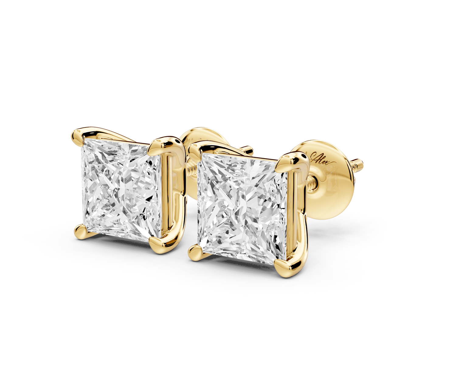 Este - 4ct 14k yellow gold Princess - Cut Diamond Stud Earrings - Mr. Alex Jewelry