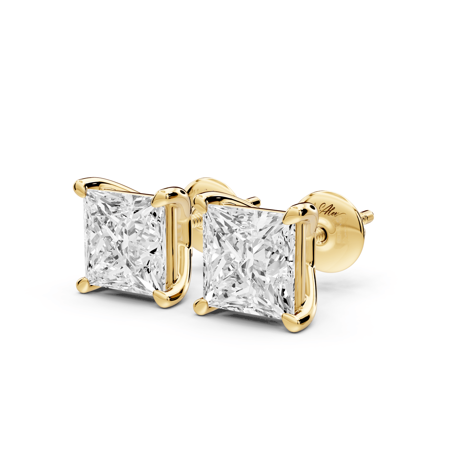 Este - 4ct 14k yellow gold Princess - Cut Diamond Stud Earrings - Mr. Alex Jewelry