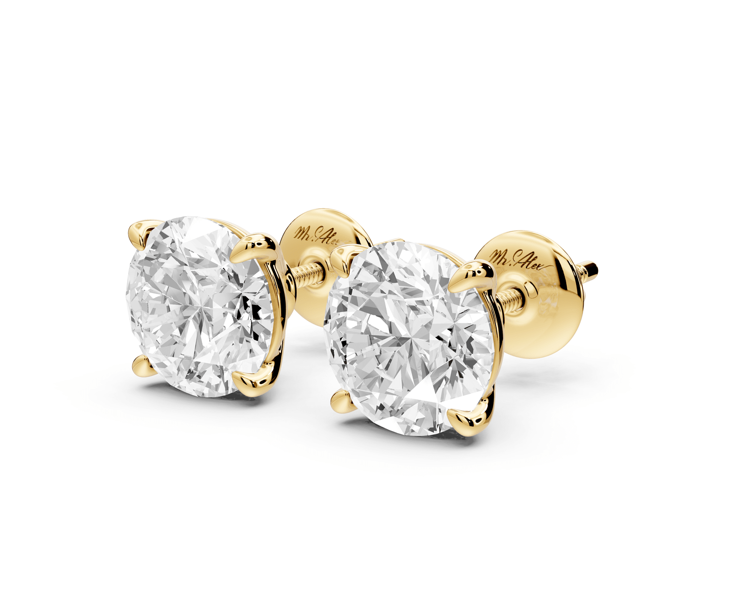 Este - 4ct 14k yellow gold Round - Cut Diamond Stud Earrings - Mr. Alex Jewelry