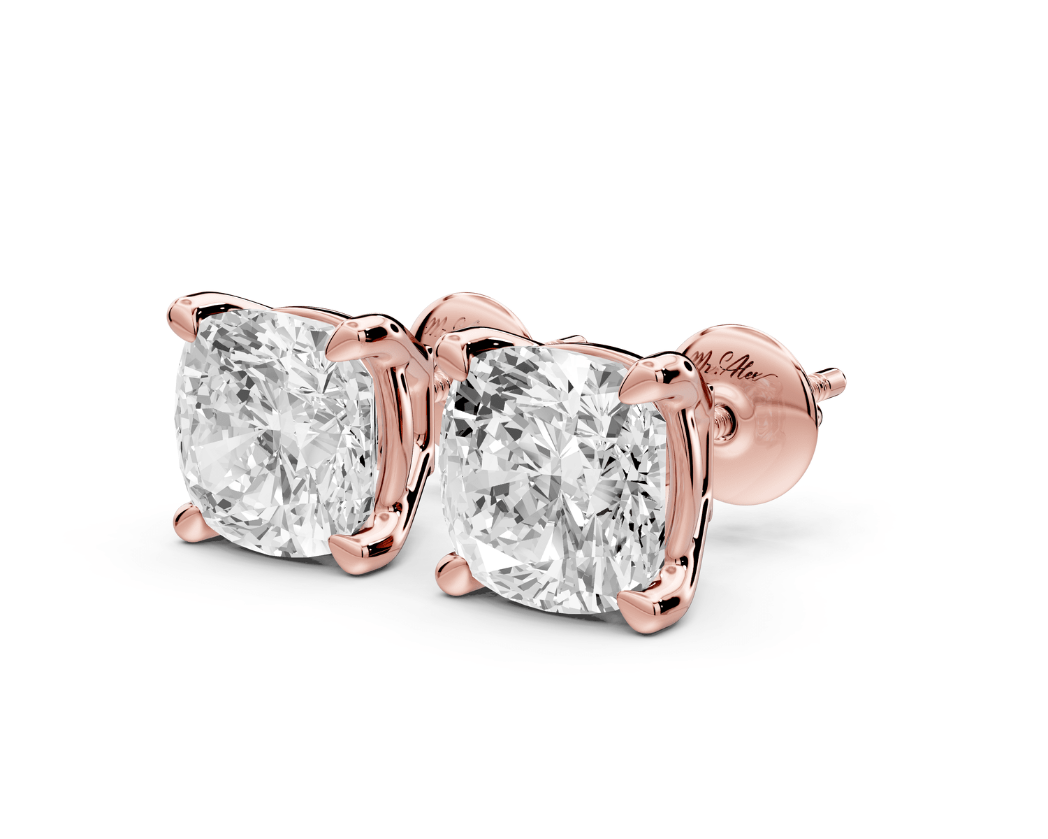 Este - 5ct 14k rose gold Cushion - Cut Diamond Stud Earrings - Mr. Alex Jewelry