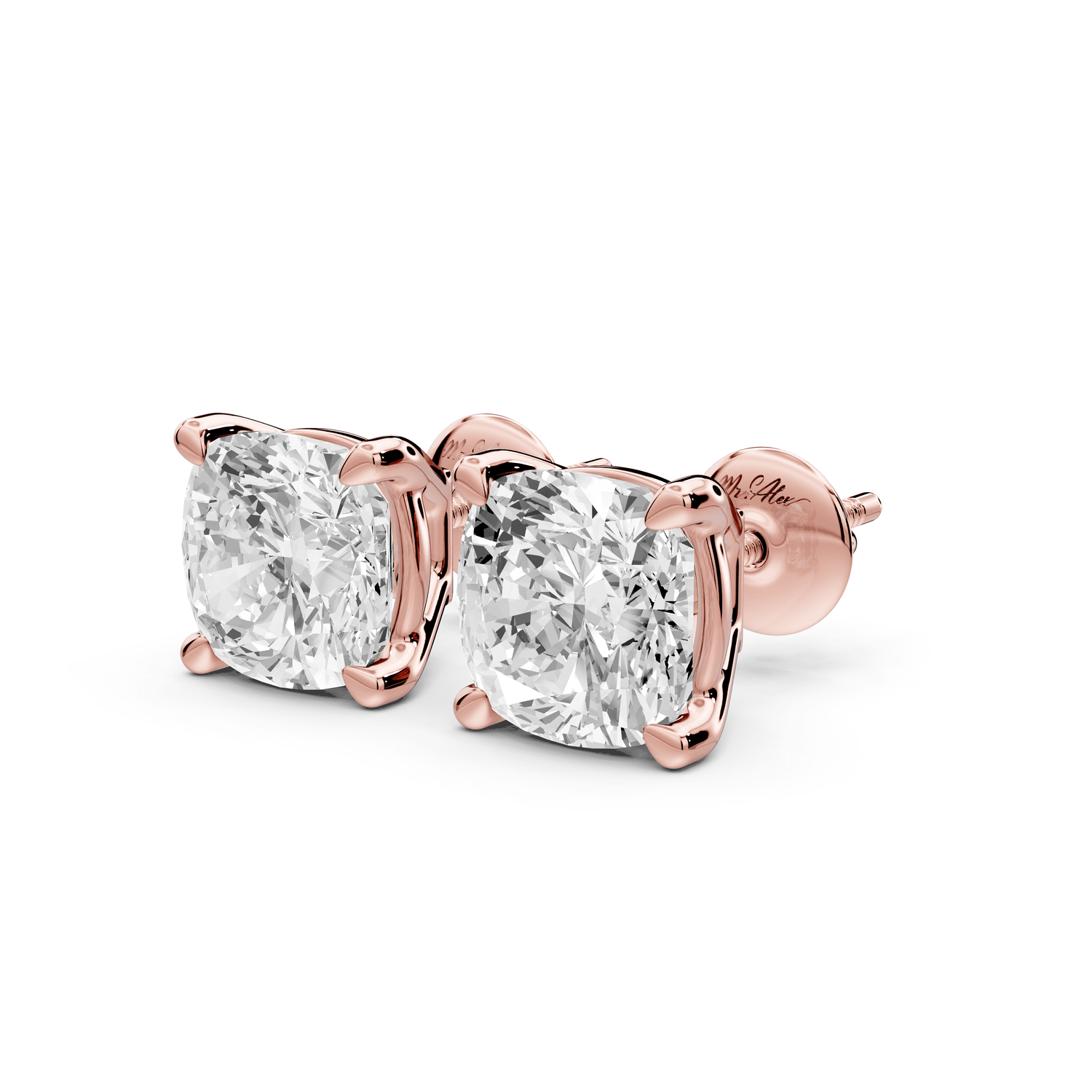Este - 5ct 14k rose gold Cushion - Cut Diamond Stud Earrings - Mr. Alex Jewelry