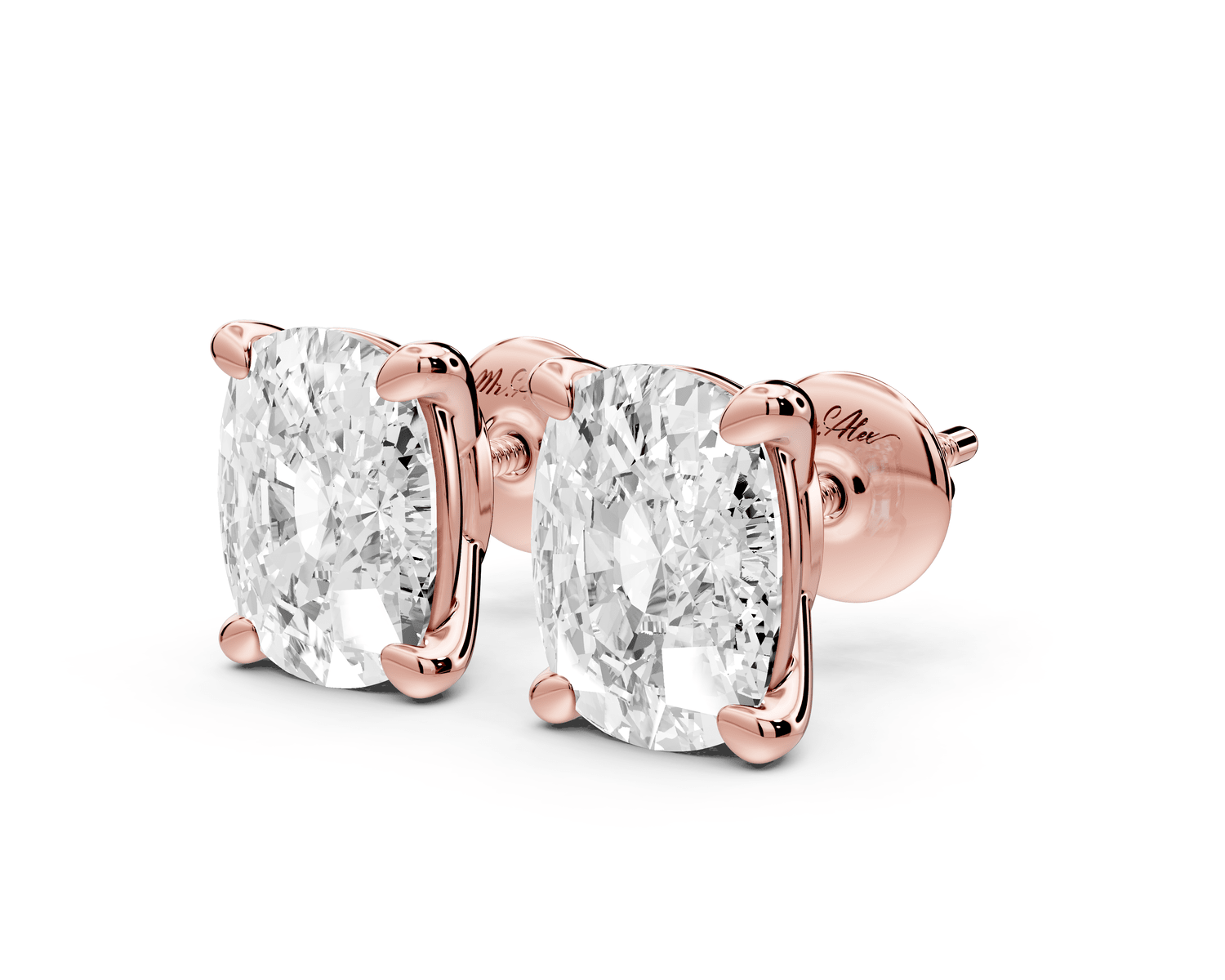 Este - 5ct 14k rose gold Elgcushion - Cut Diamond Stud Earrings - Mr. Alex Jewelry