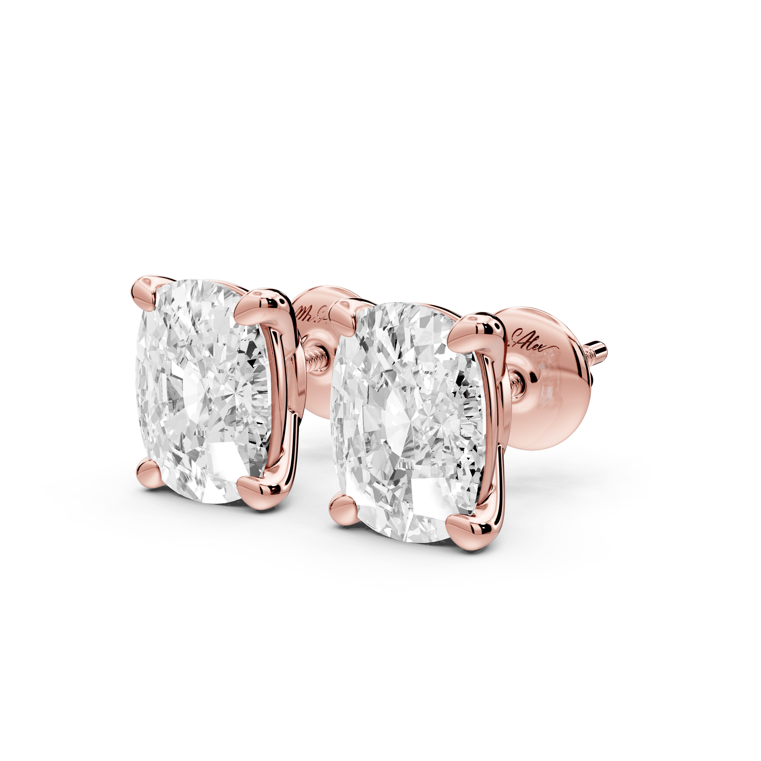 Este - 5ct 14k rose gold Elgcushion - Cut Diamond Stud Earrings - Mr. Alex Jewelry